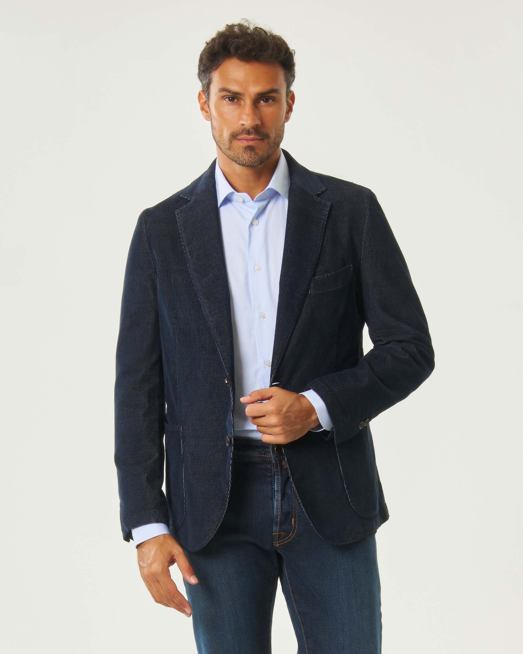 Blazer drop 4 Paul Baker blu in cotone elasticizzato effetto velluto image