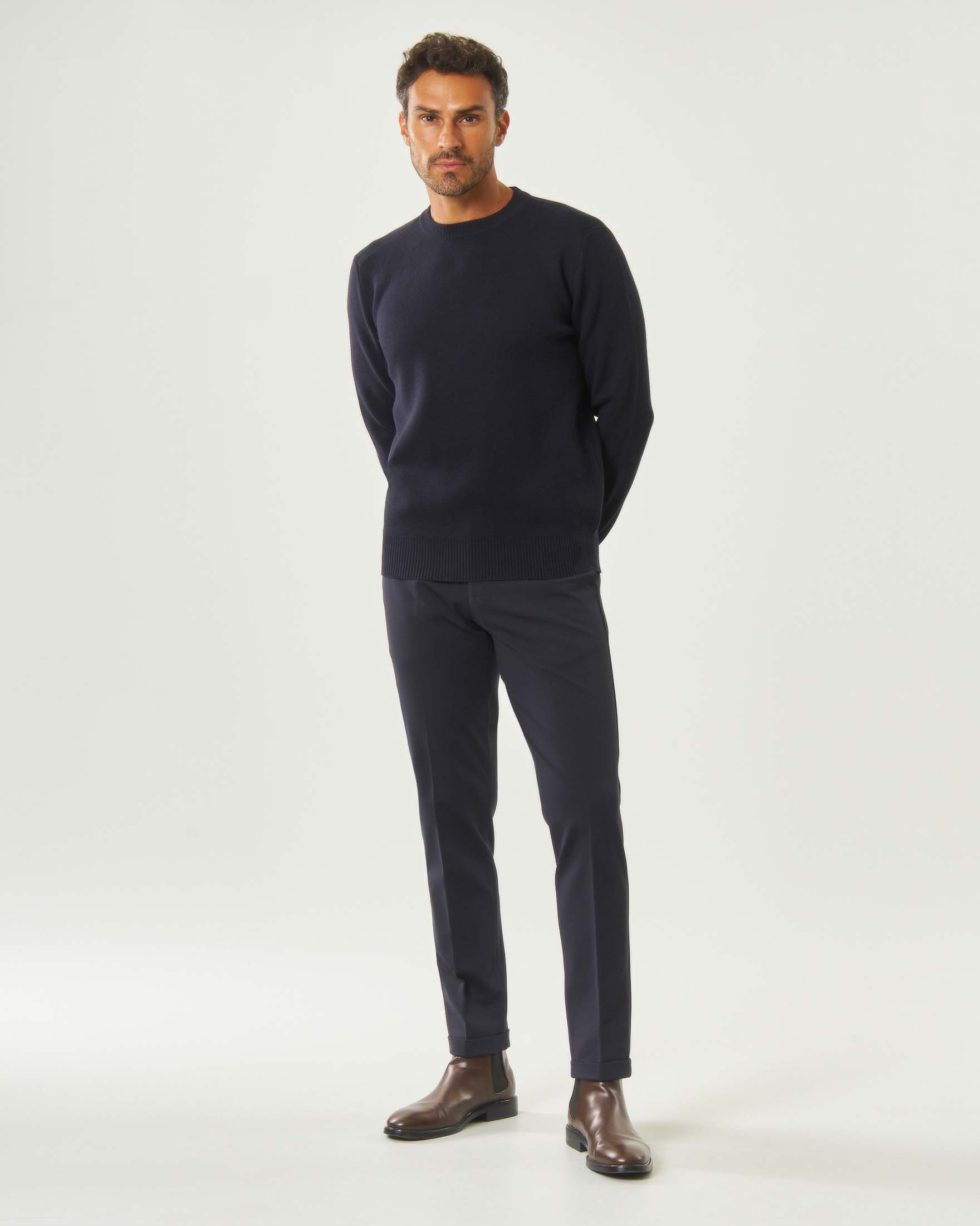 Pantaloni chino blu Paul Baker in Punto Milano elasticizzato