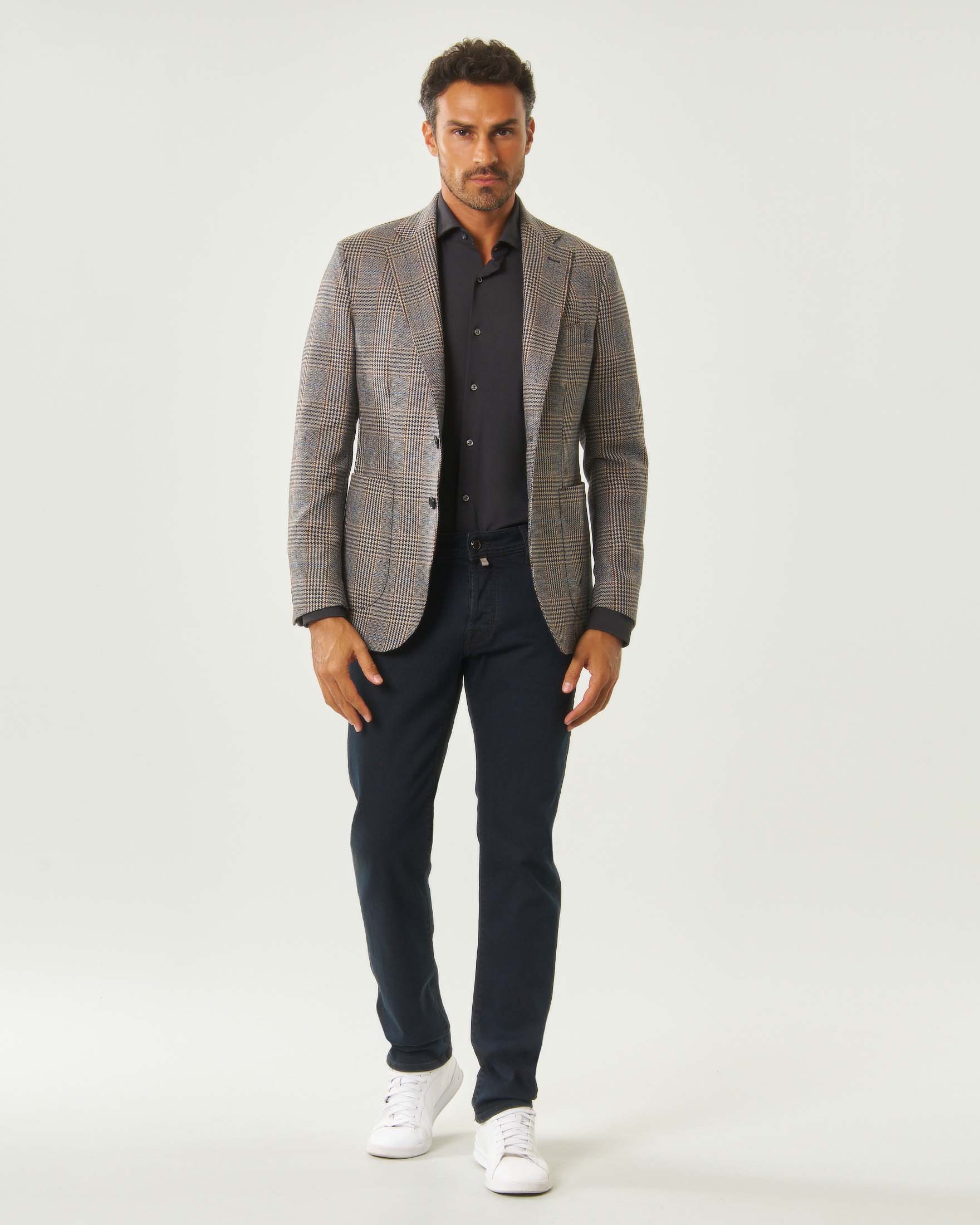Blazer Rodolfo Pellizzari in pura lana Principe di Galles beige blu e marrone