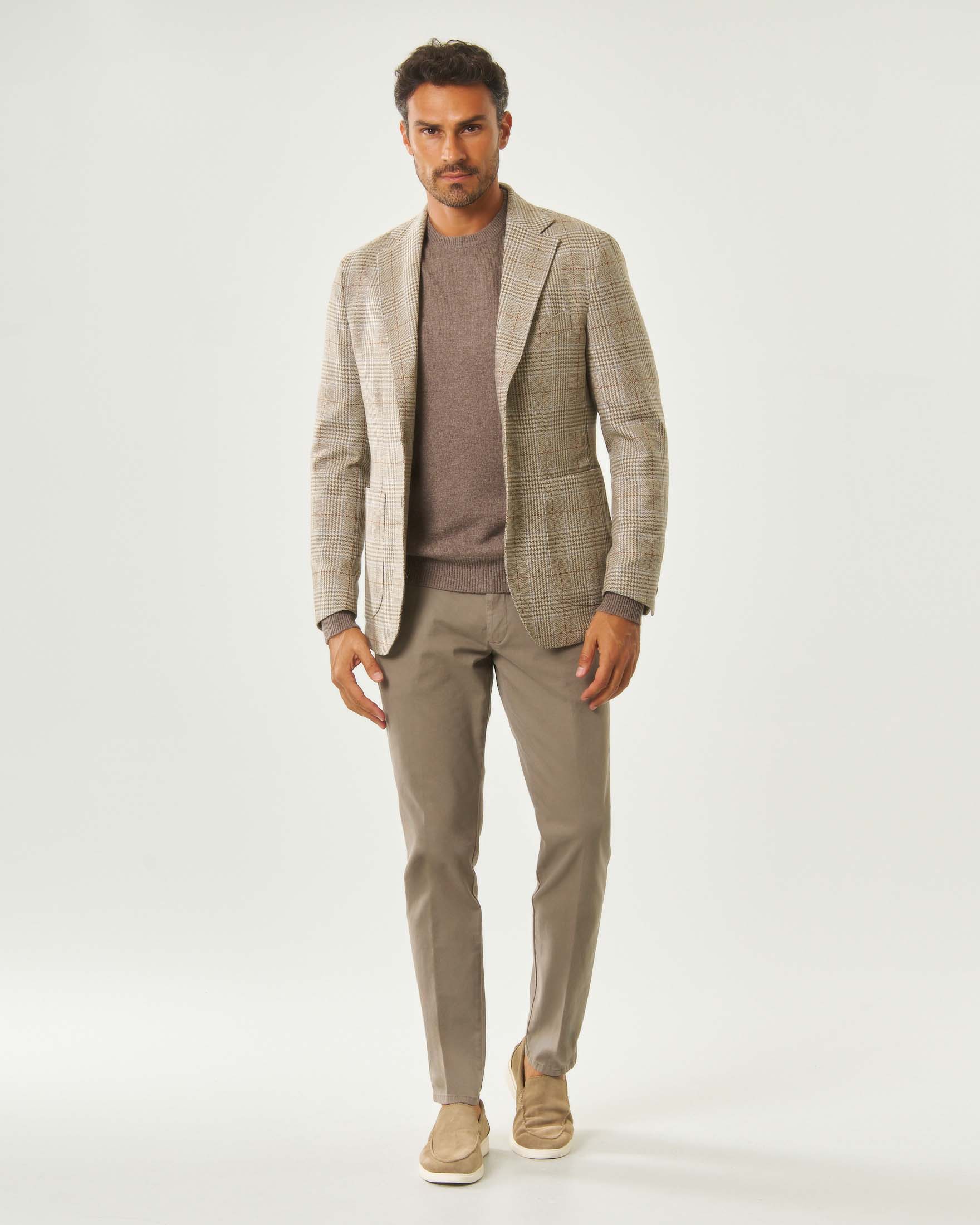 Blazer Rodolfo Pellizzari in pura lana Principe di Galles beige e coccio