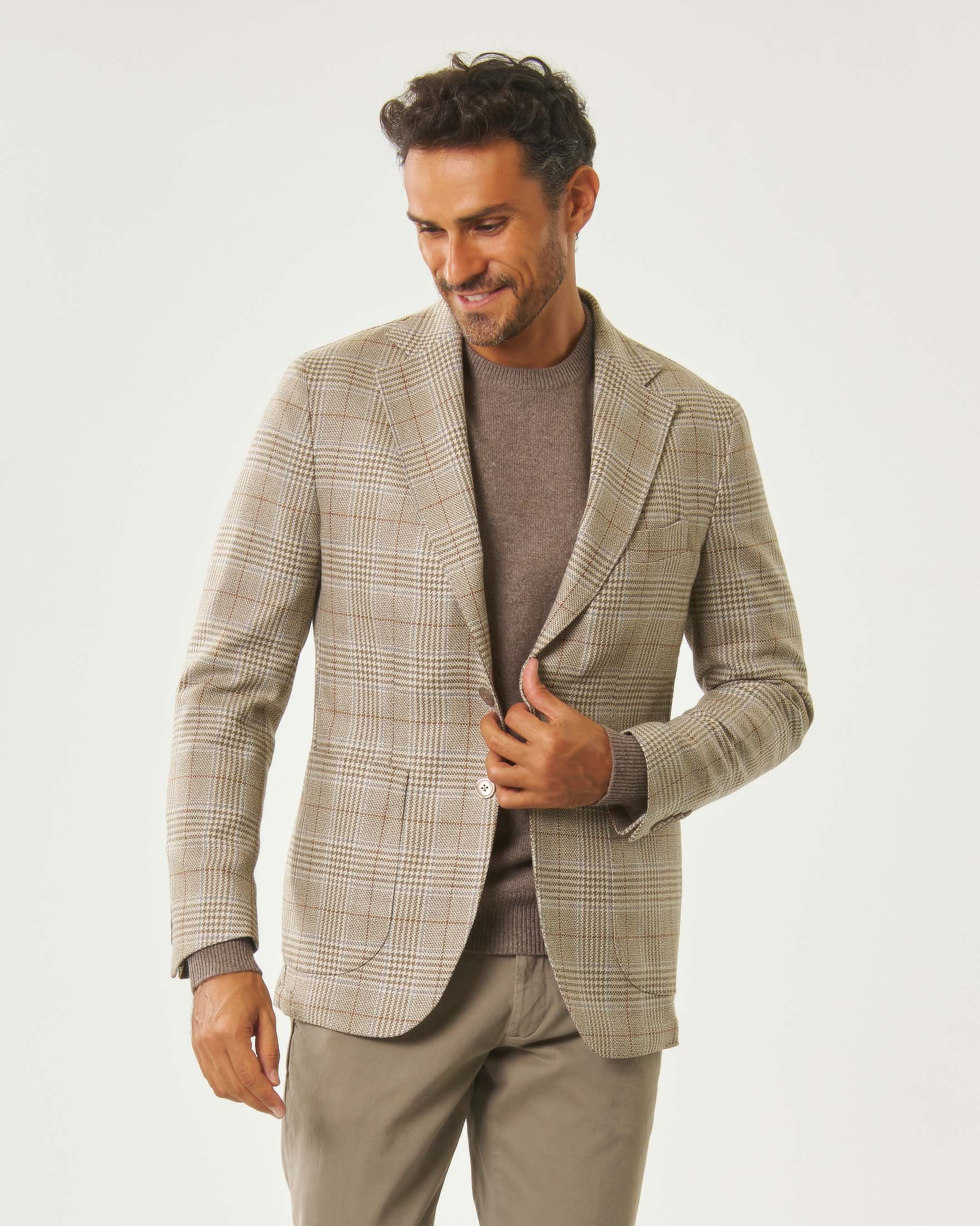 Blazer Rodolfo Pellizzari in pura lana Principe di Galles beige e coccio image