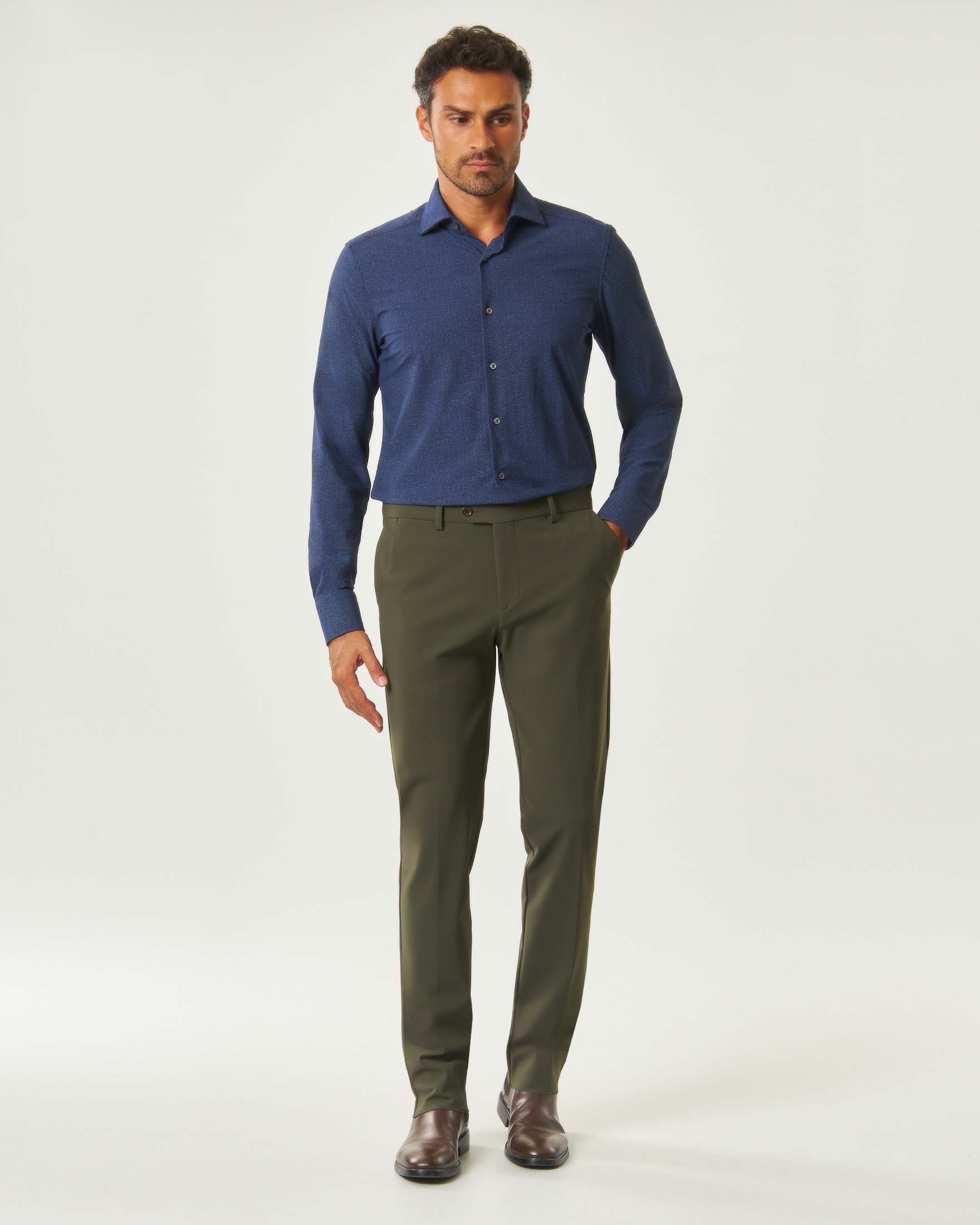 Pantalone chino Rodolfo Pellizzari verde militare in tessuto tecnico stretch