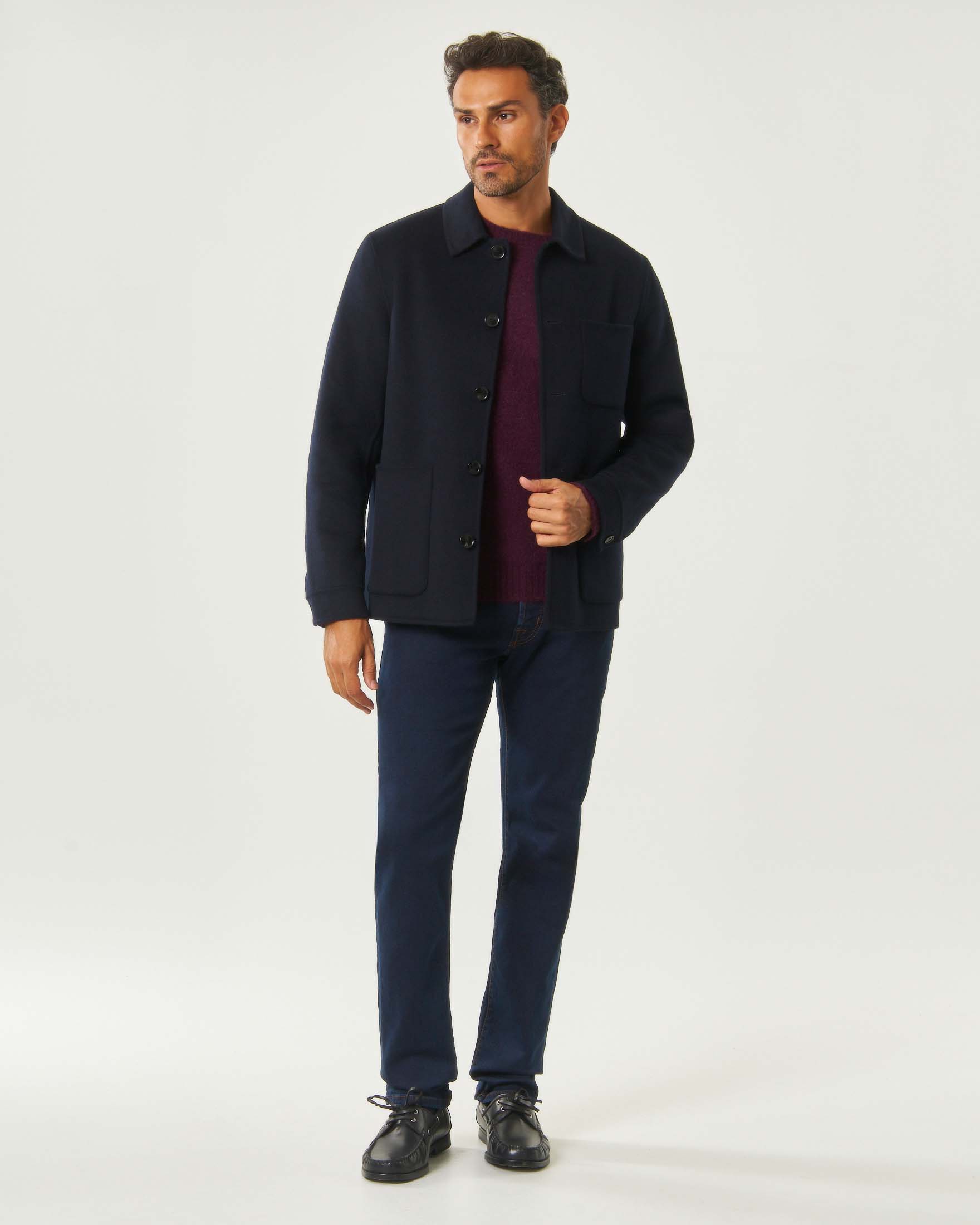 Giacca camicia Rodolfo Pellizzari in panno di misto lana blu navy