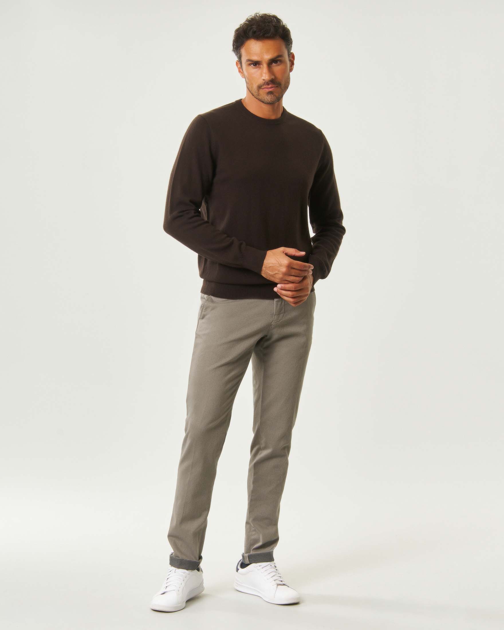 Pantalone chino Powell tortora slim fit in tricottina di cotone stretch