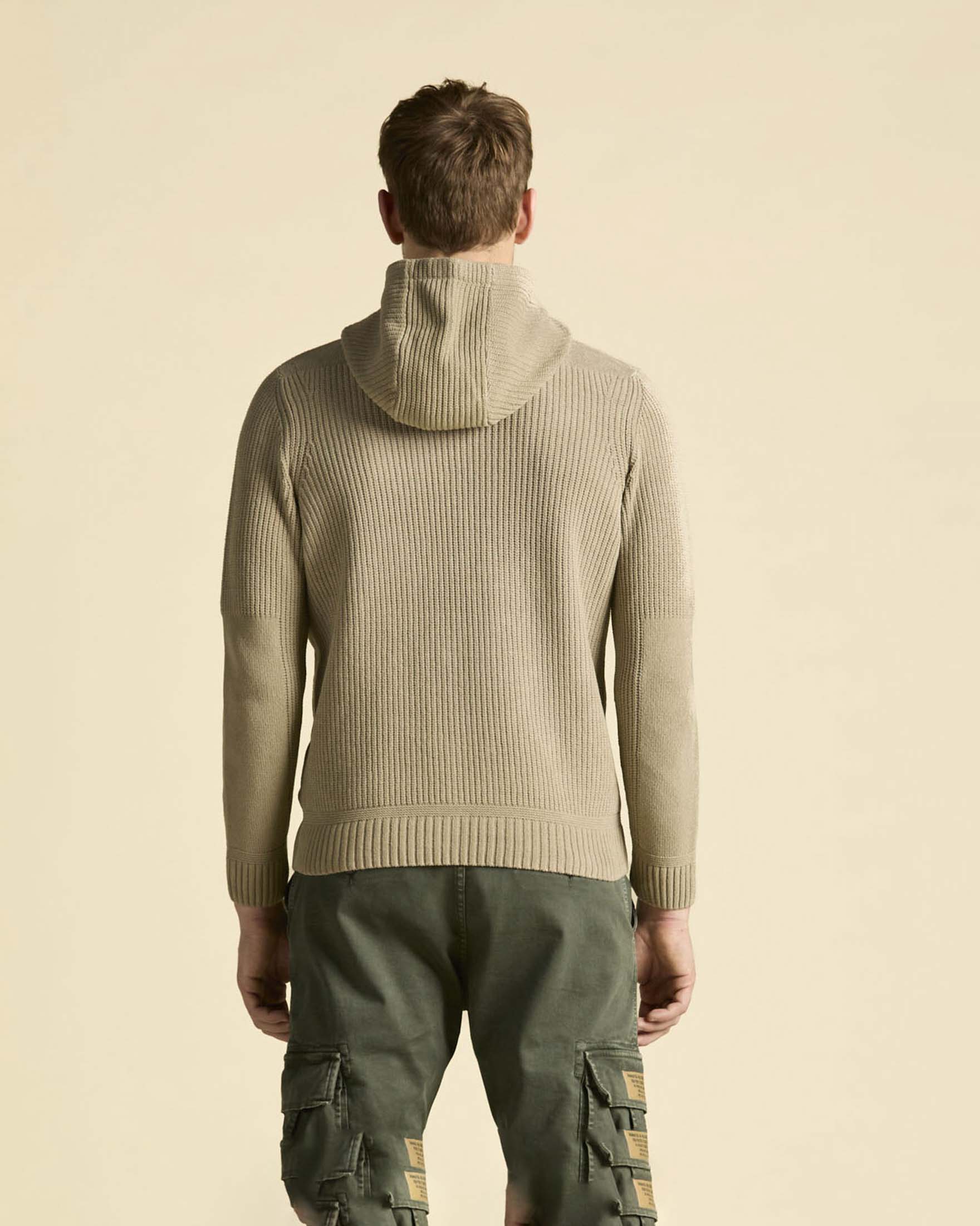 Maglione Aeronautica Militare beige in ciniglia con cappuccio e chiusura zip image