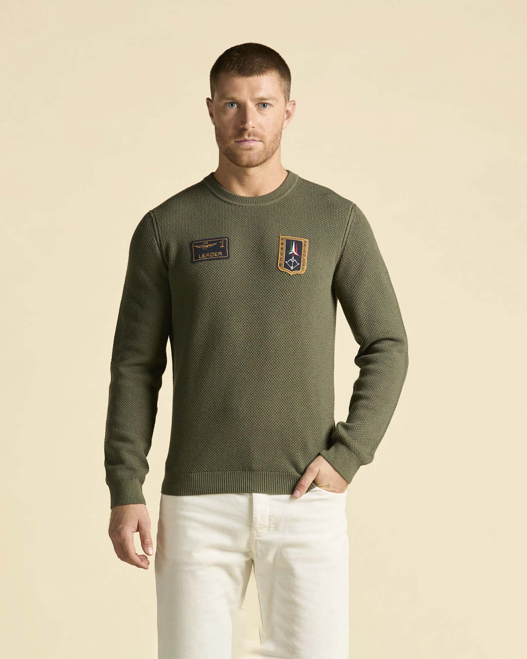 Maglia Aeronautica Militare in cotone e lana con patch Frecce Tricolori