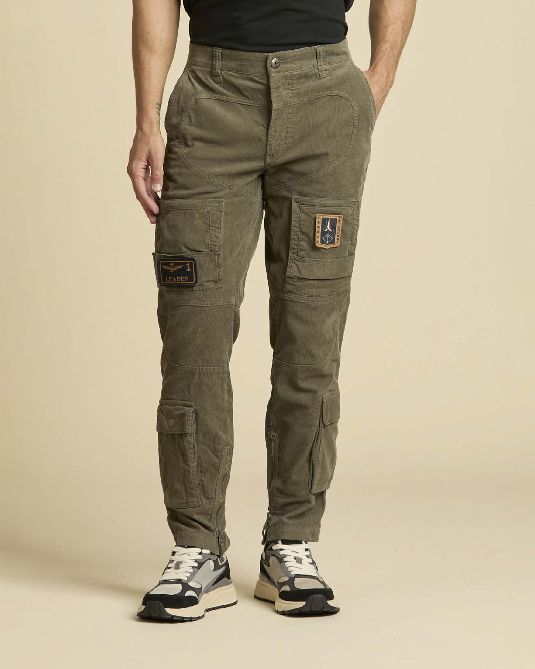 Pantaloni cargo Aeronautica Militare Anti-G in velluto verde militare