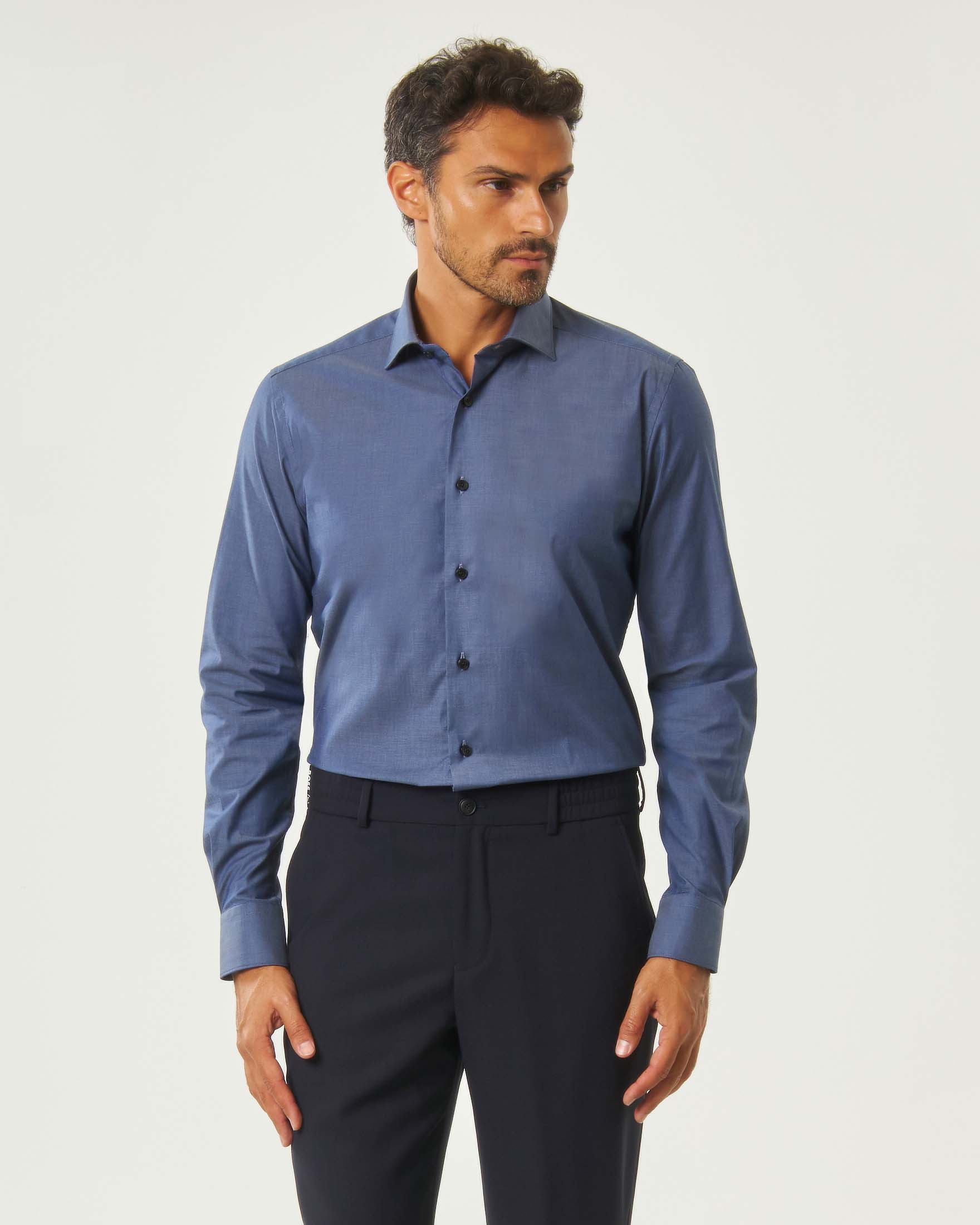 Camicia Xacus blu indaco in twill di cotone stretch tailor-fit image