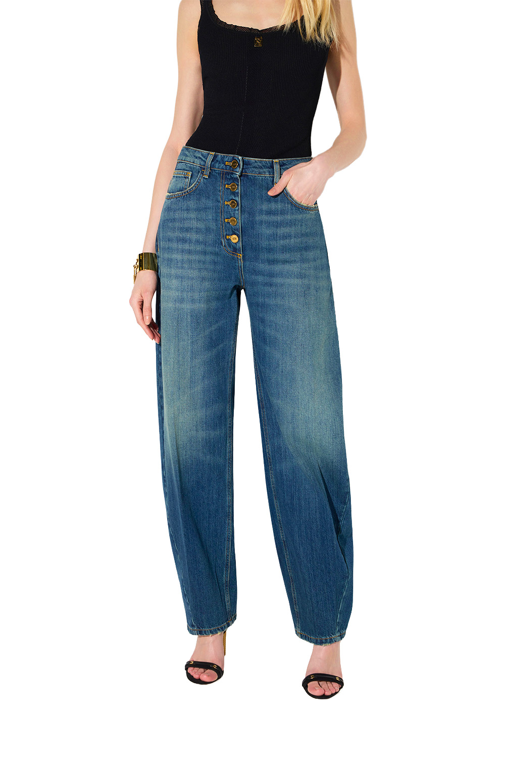 Jeans Balloon con Bottoni Gioiello