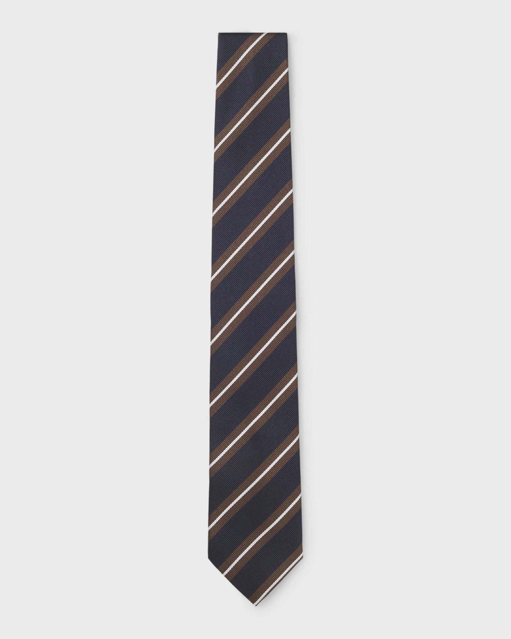 Cravatta regimental Boss in misto seta blu a righe diagonali marroni