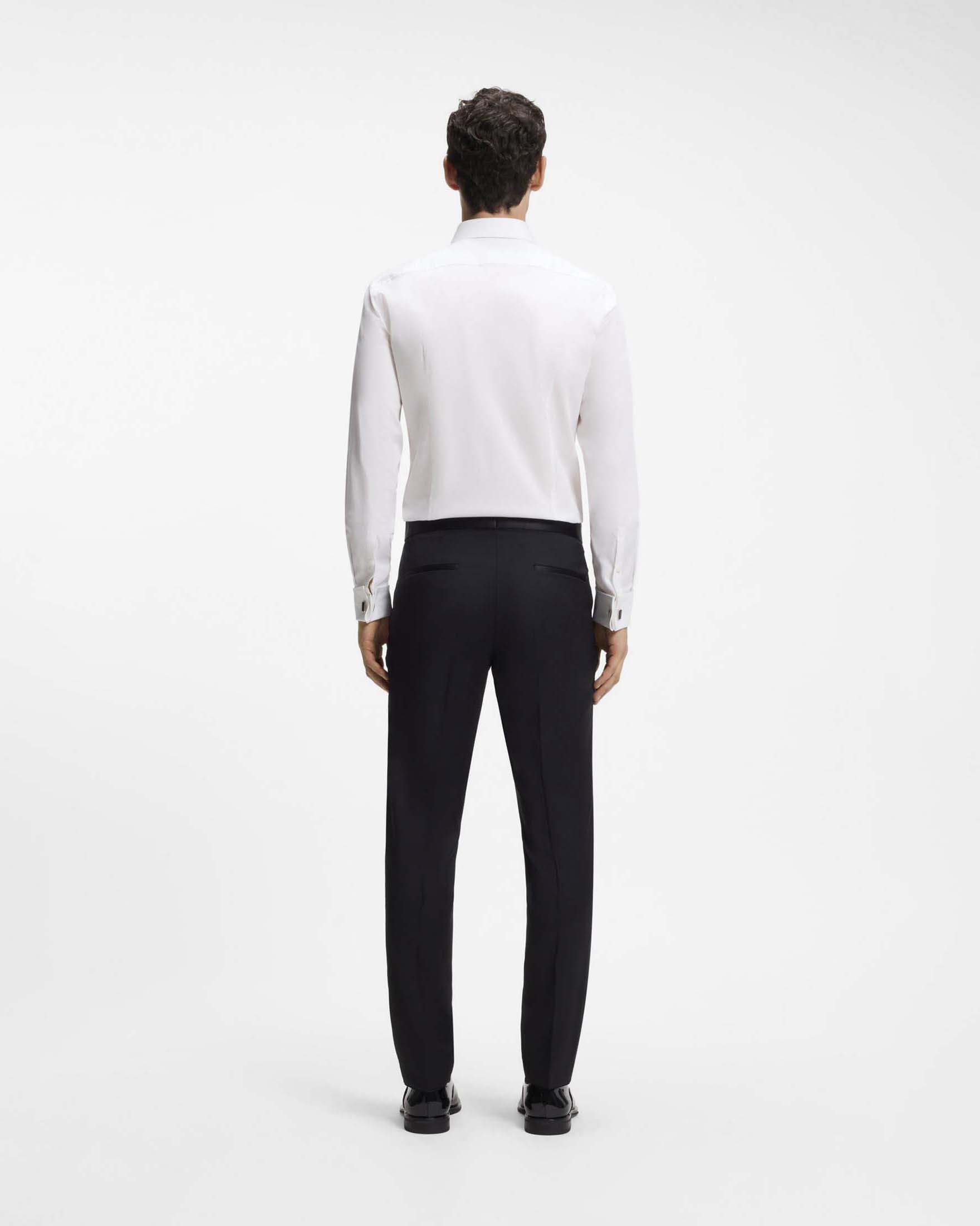 Camicia Boss bianca slim fit in cotone stretch micro riga con polso gemelli image
