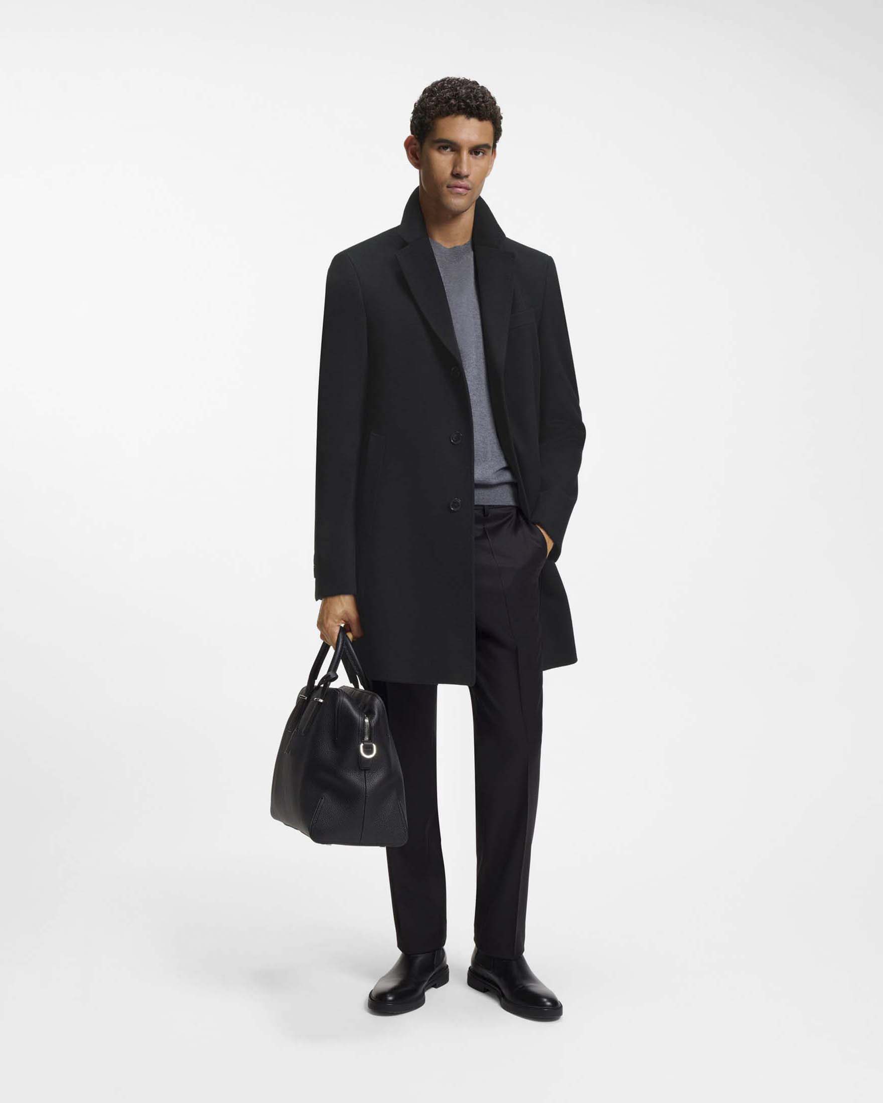 Cappotto Boss nero slim fit in lana e cashmere