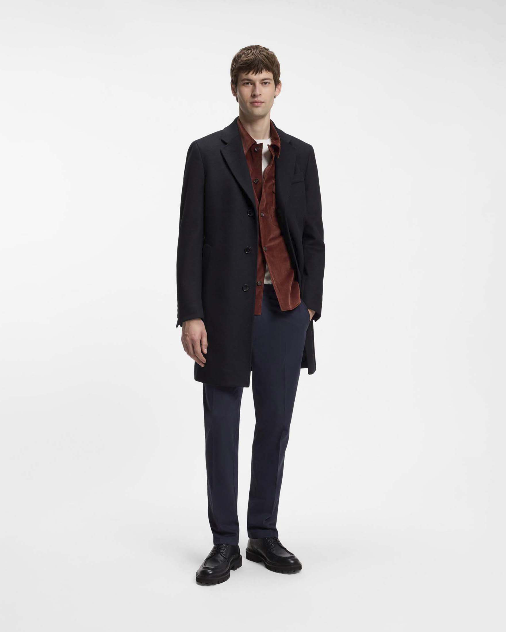 Cappotto Boss blu slim fit in lana e cashmere