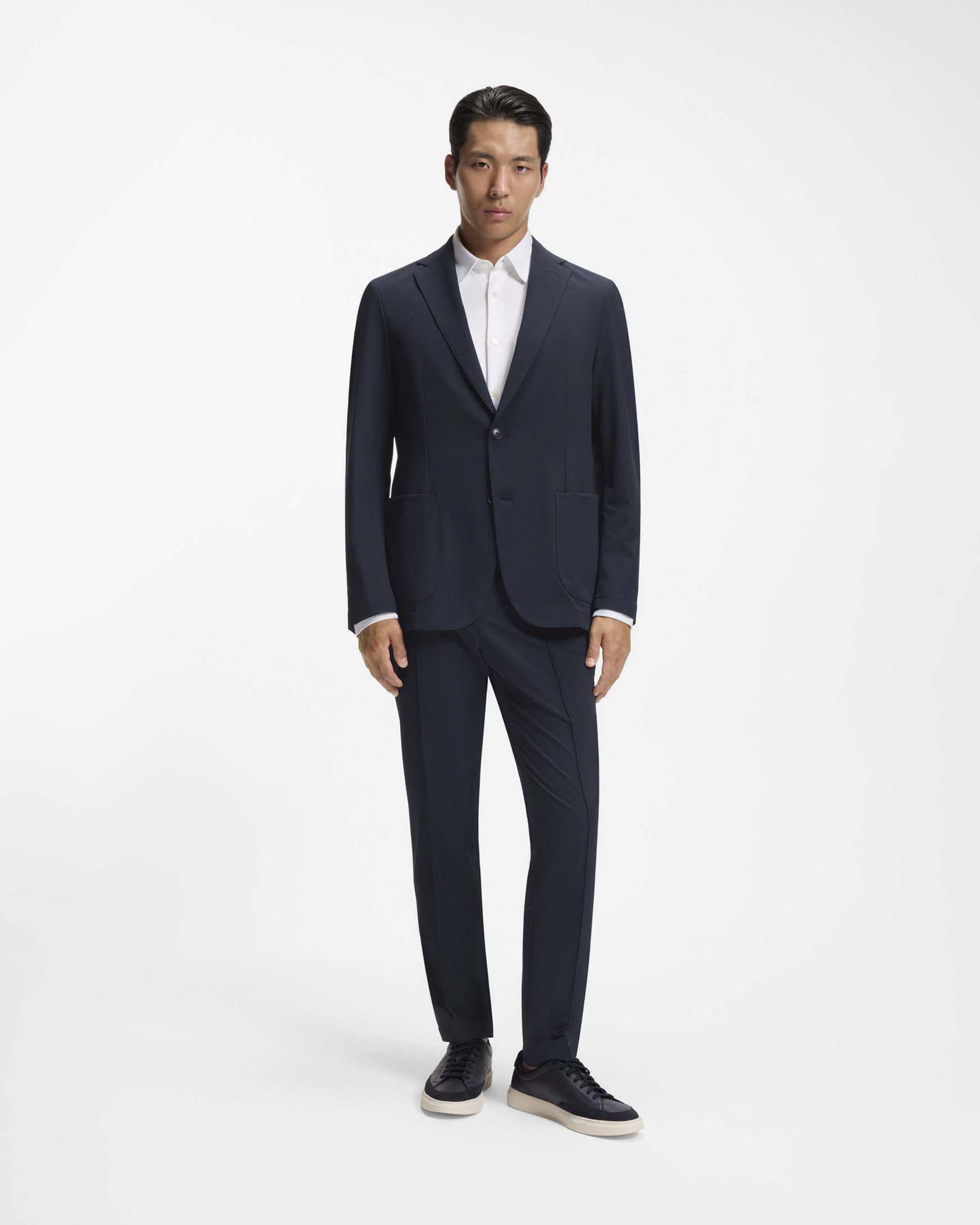 Blazer Boss blu slim fit in tessuto tecnico stretch