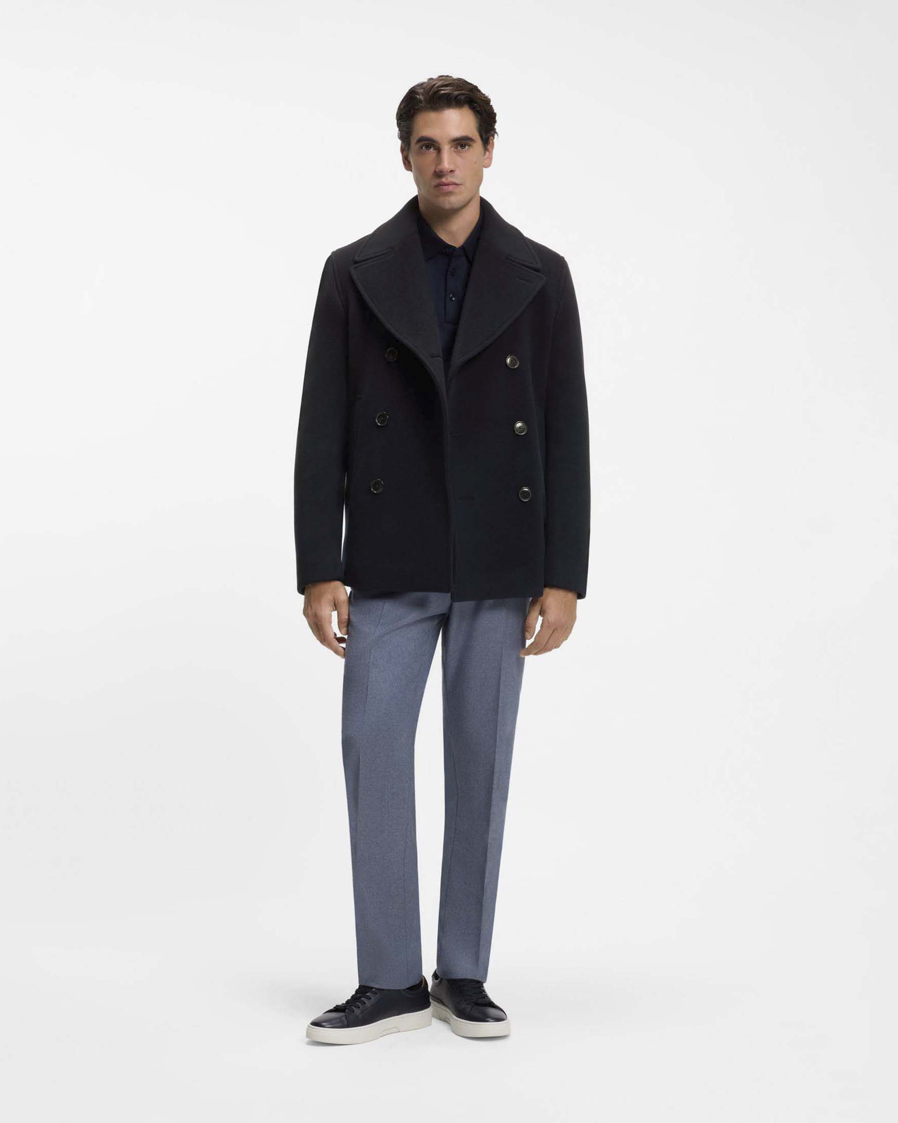 Caban Boss blu in misto lana