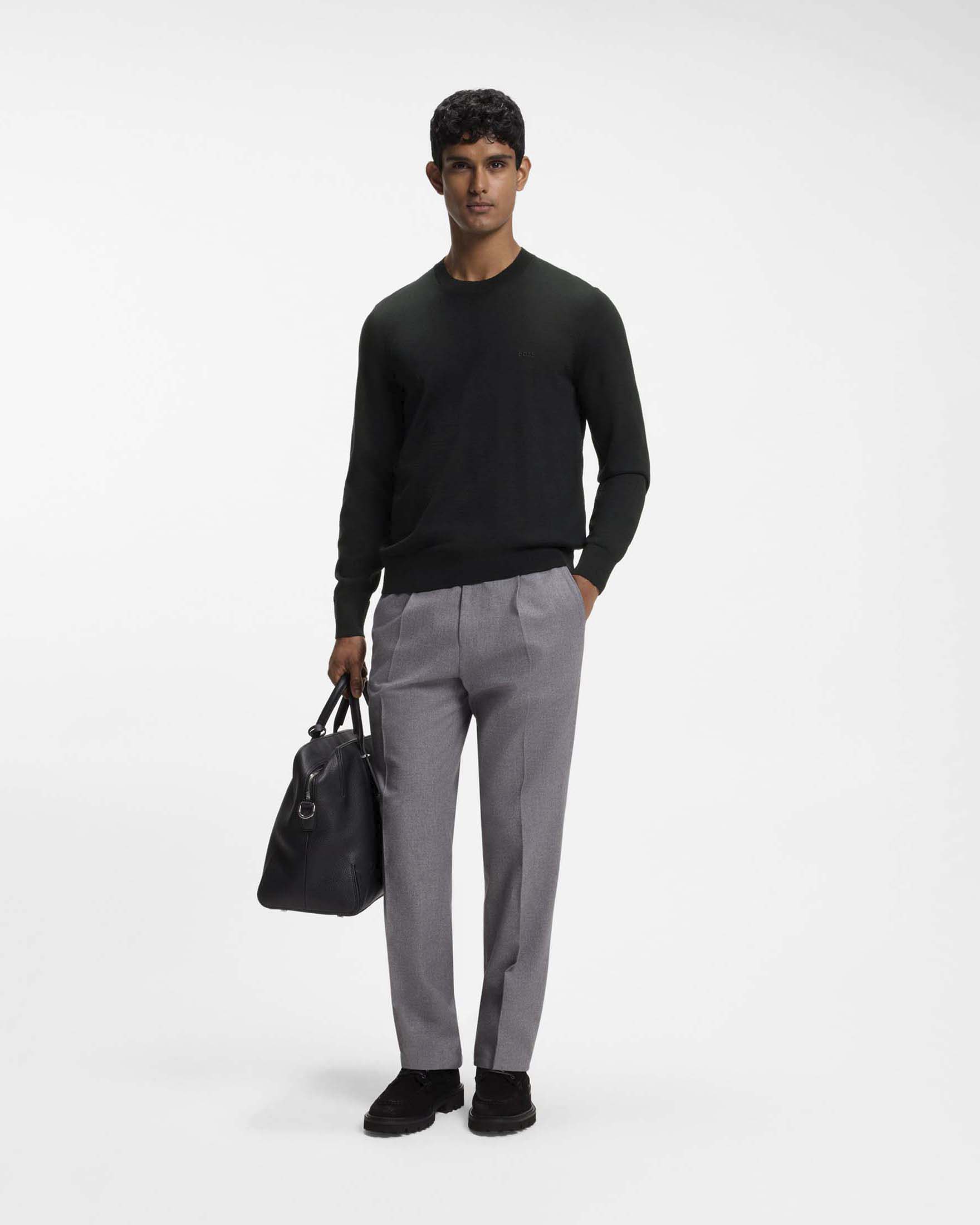 Maglioncino Boss in lana merino extrafine nero