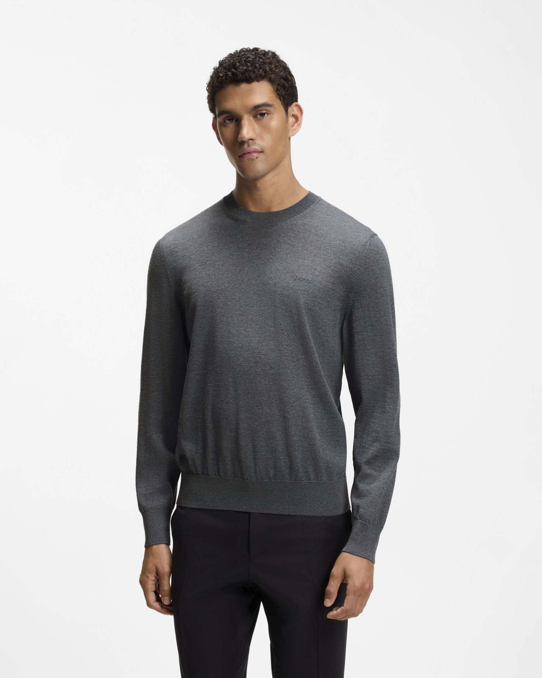 Maglia girocollo Boss grigia in lana merino image
