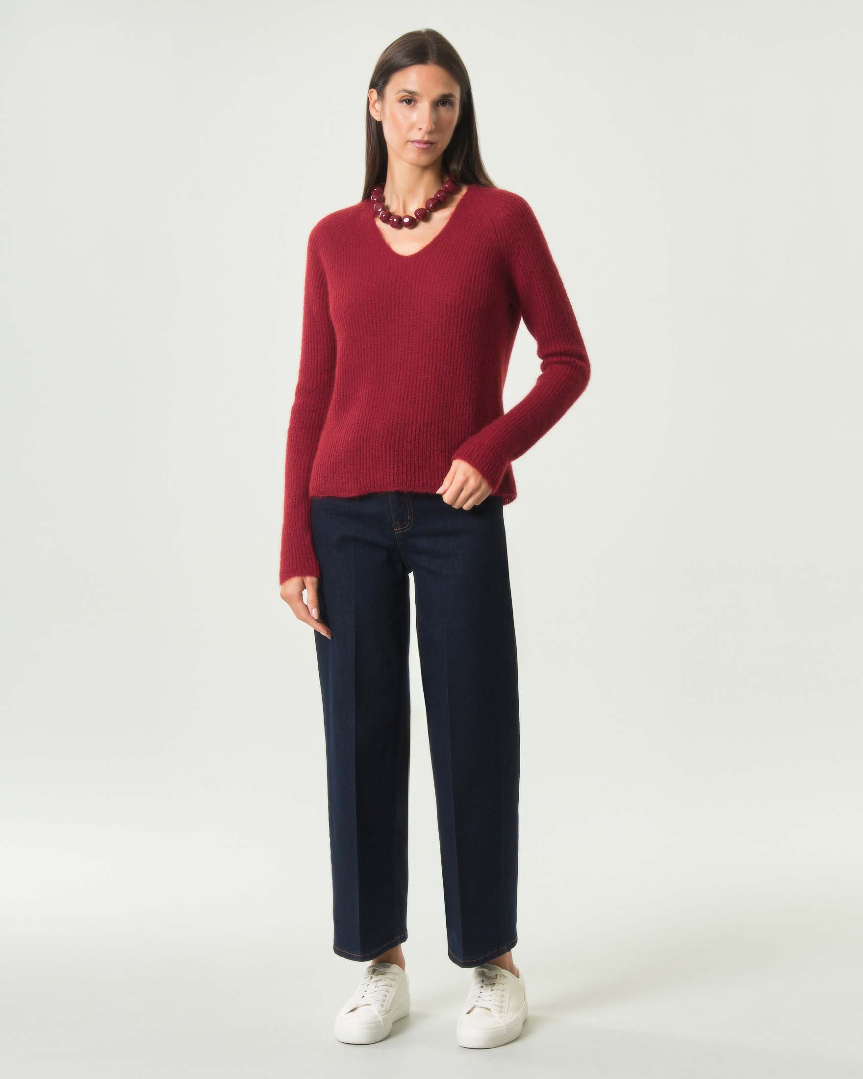 Jeans straight Cancun Bonheur cropped lavaggio scuro in cotone stretch a vita alta