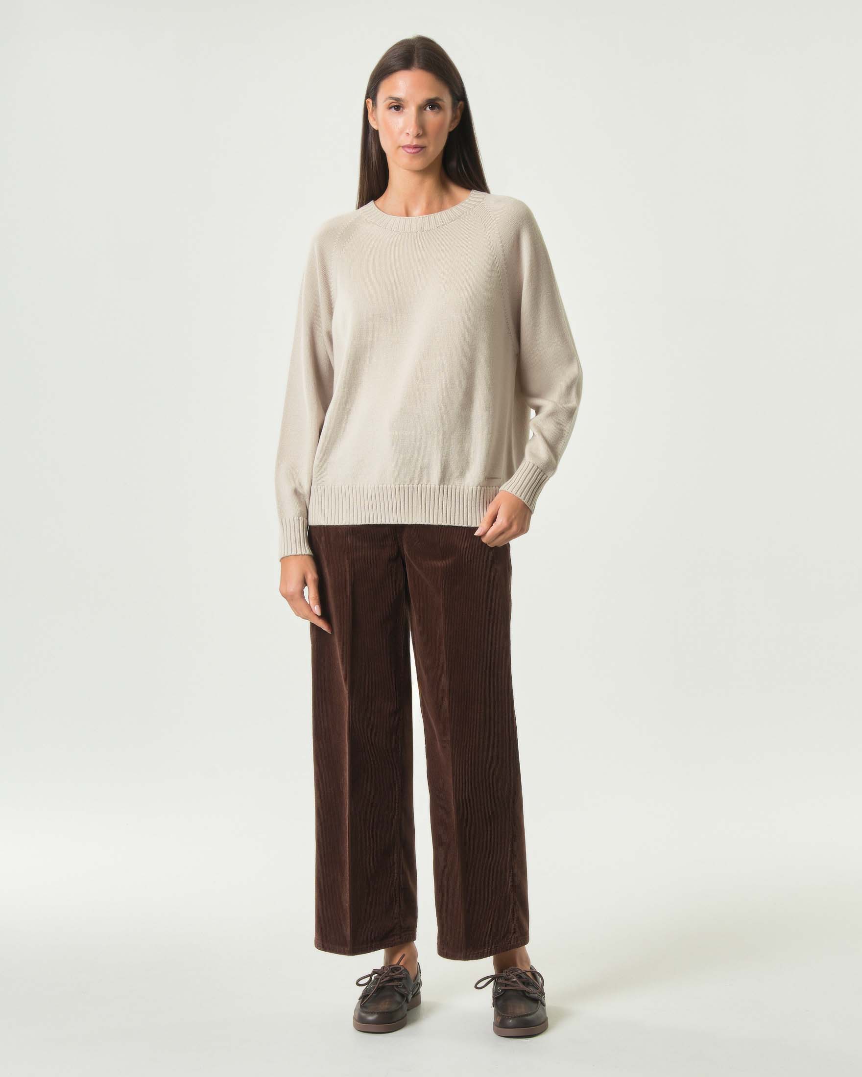 Pantalone straight cropped Cancun Bonheur marrone in velluto di cotone a vita alta