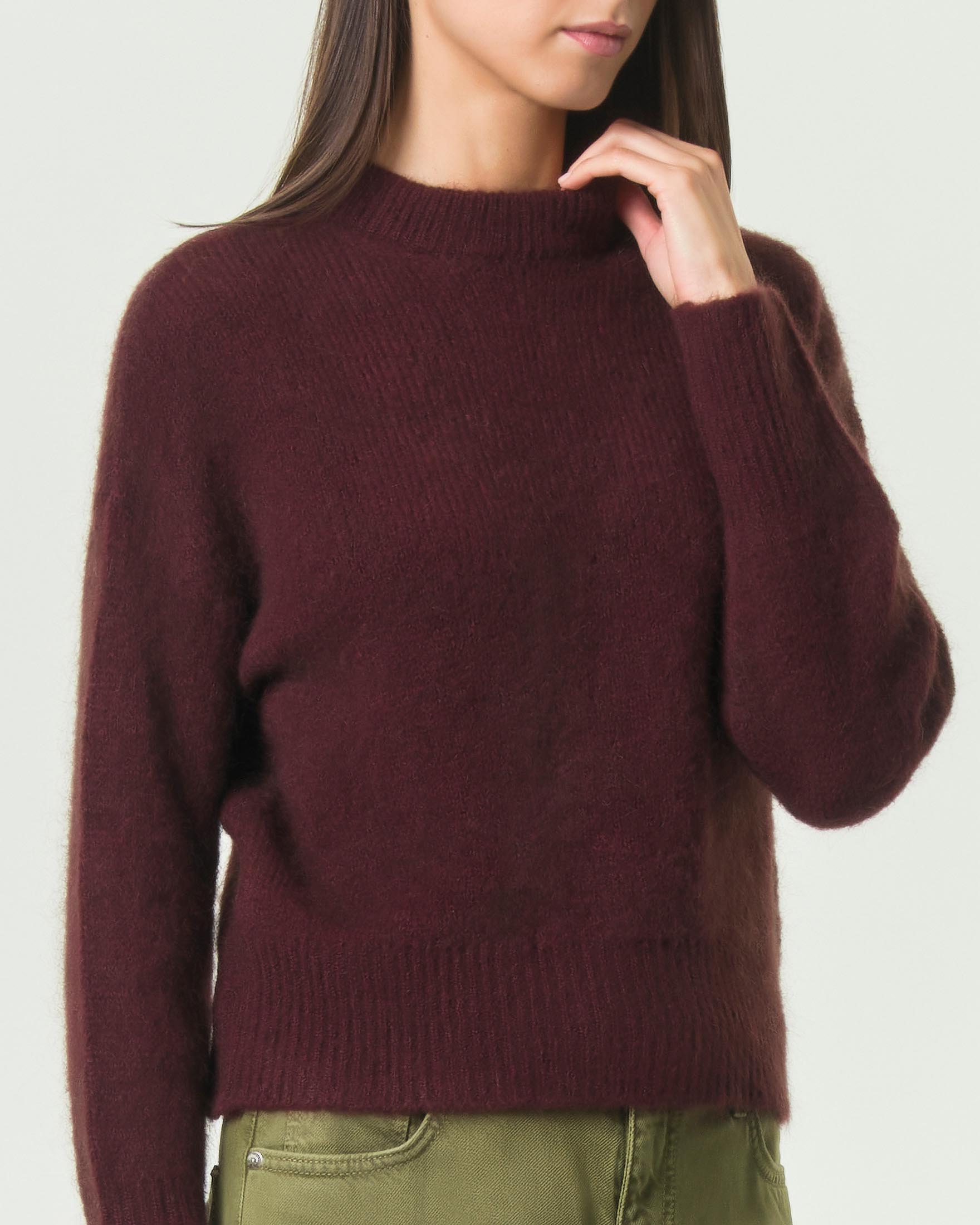 Maglia girocollo Hlo! bordeaux in misto lana e mohair con bordi a coste image