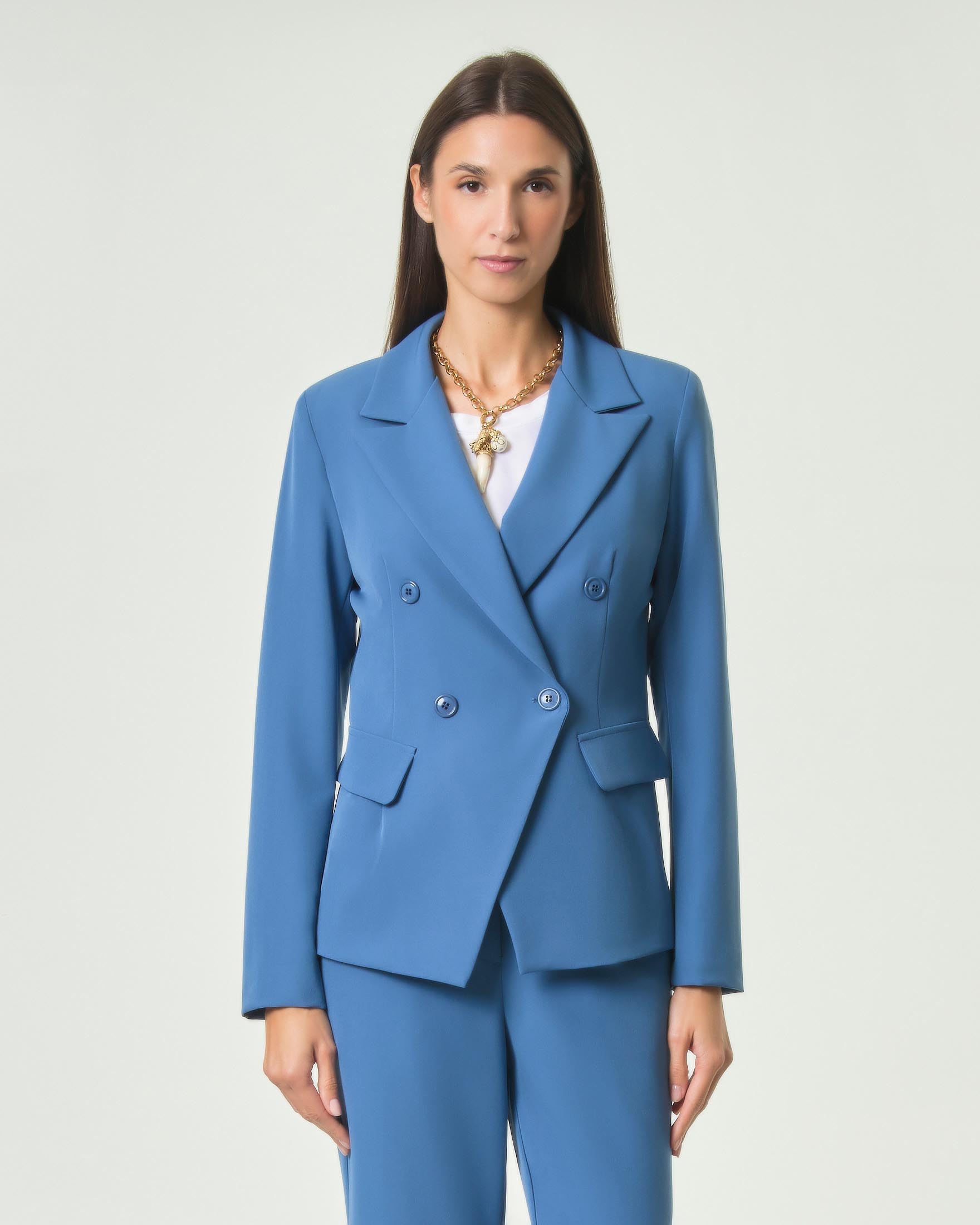 Blazer sfiancato doppiopetto Hlo! carta di zucchero in tessuto bistretch con rever a lancia