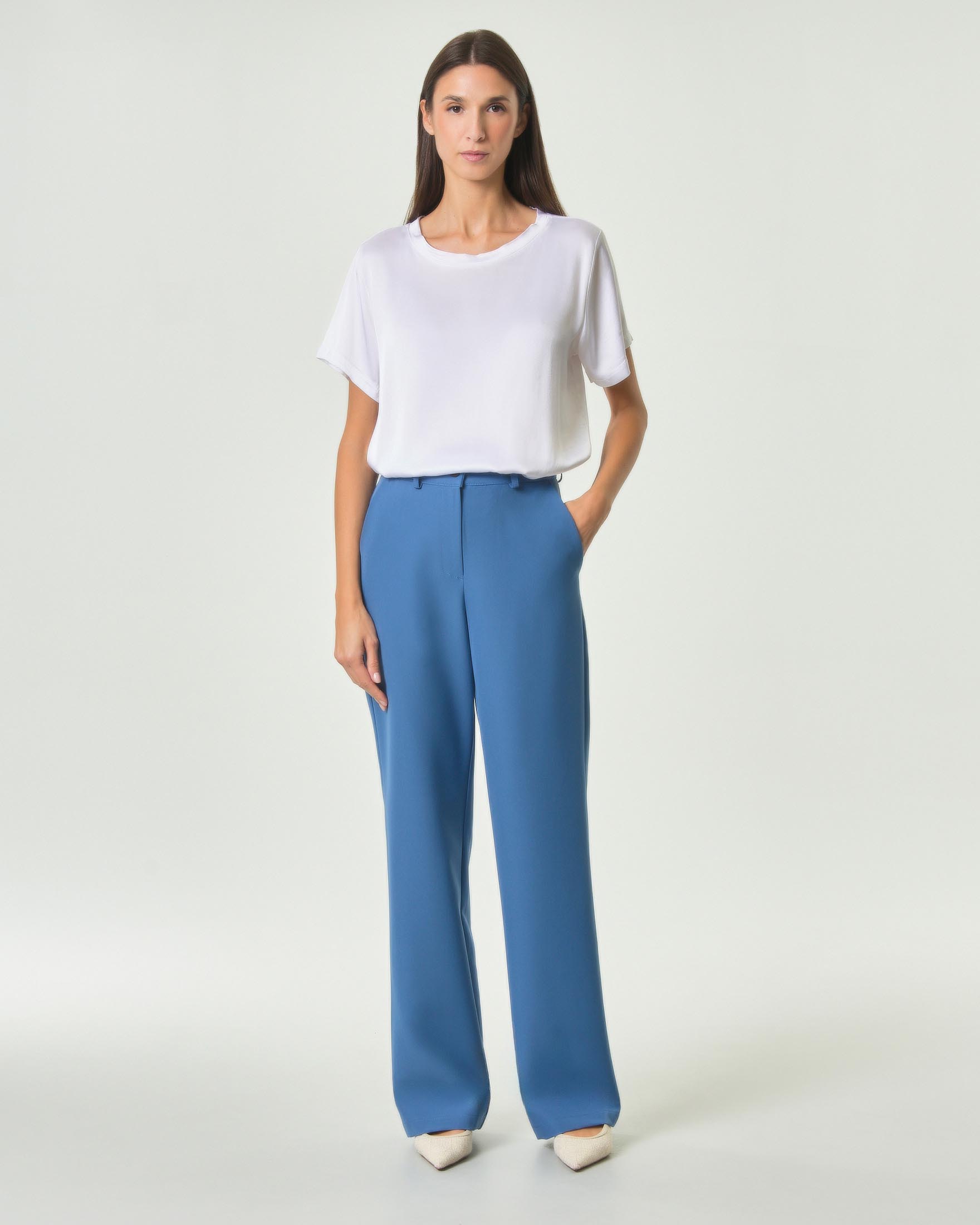 Pantaloni bootcut Hlo! carta da zucchero in tessuto bistretch con chiusura zip e bottone