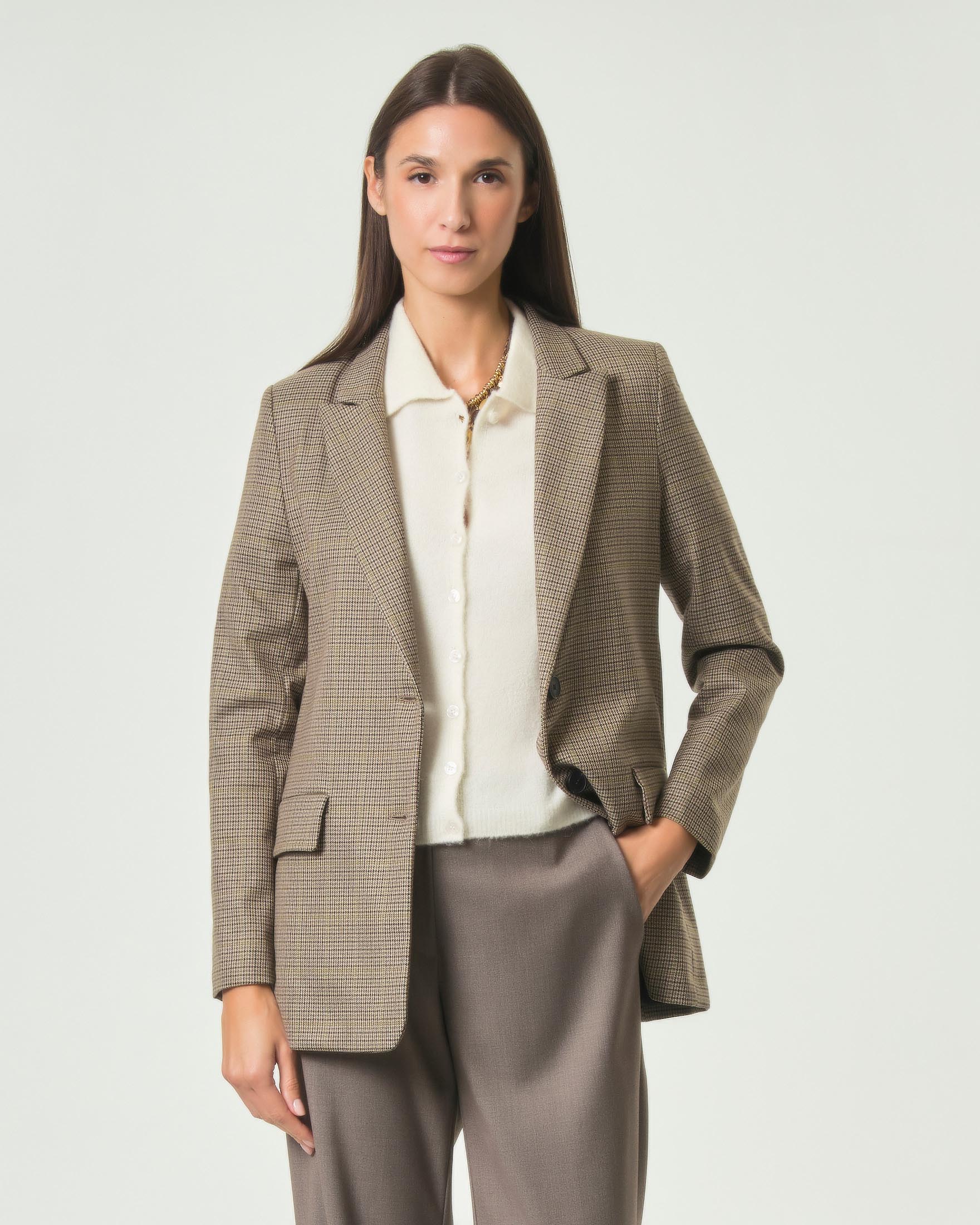 Blazer monopetto over Hlo! color noce in misto viscosa stretch a motivo pied de poule