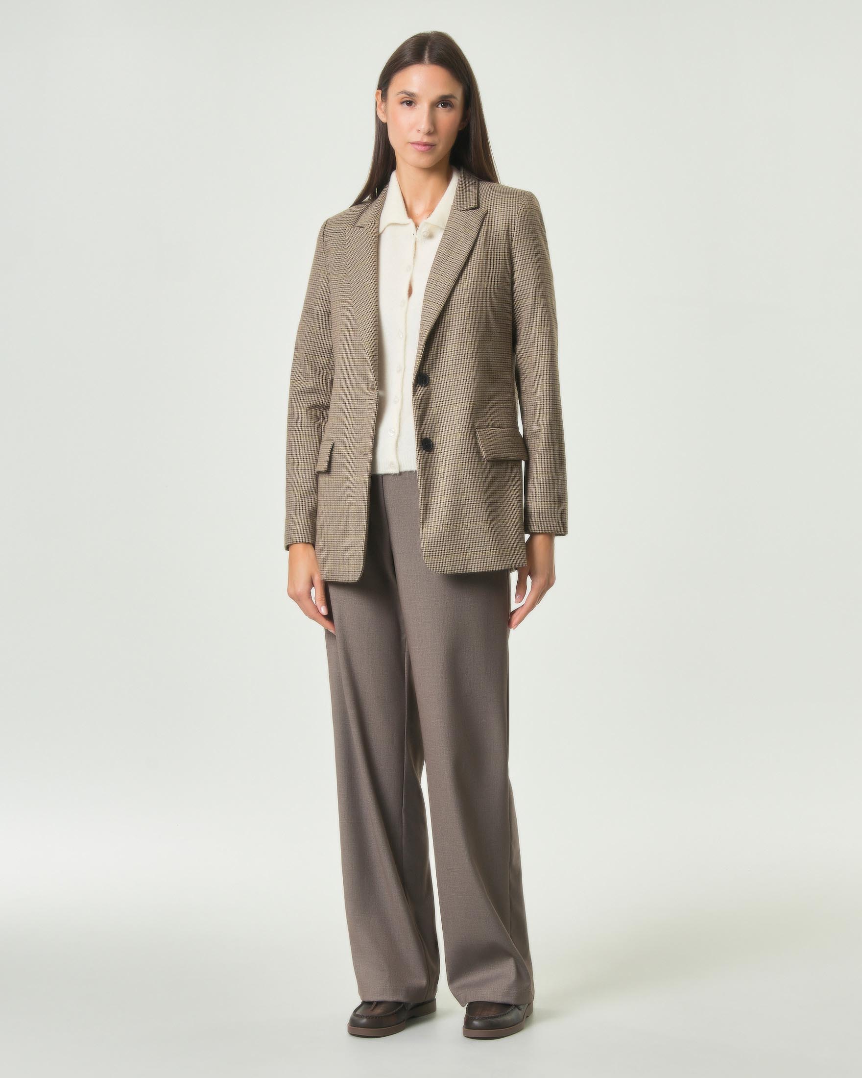 Blazer monopetto over Hlo! color noce in misto viscosa stretch a motivo pied de poule image