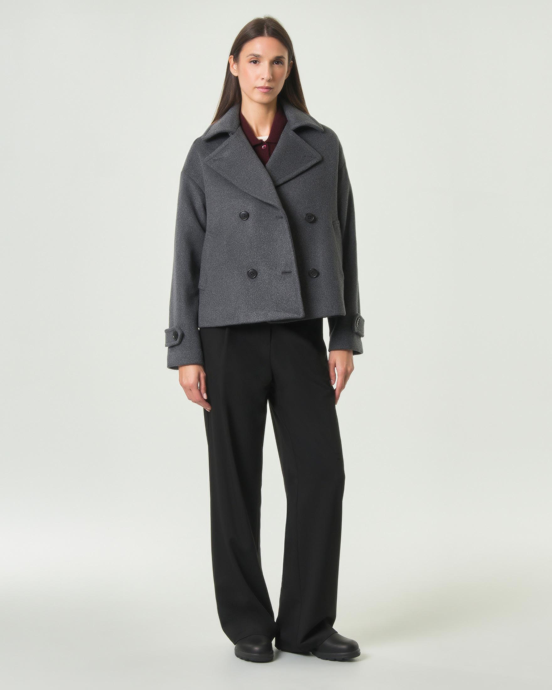 Giacca peacoat Hlo! antracite in misto lana con cinturini da polso image