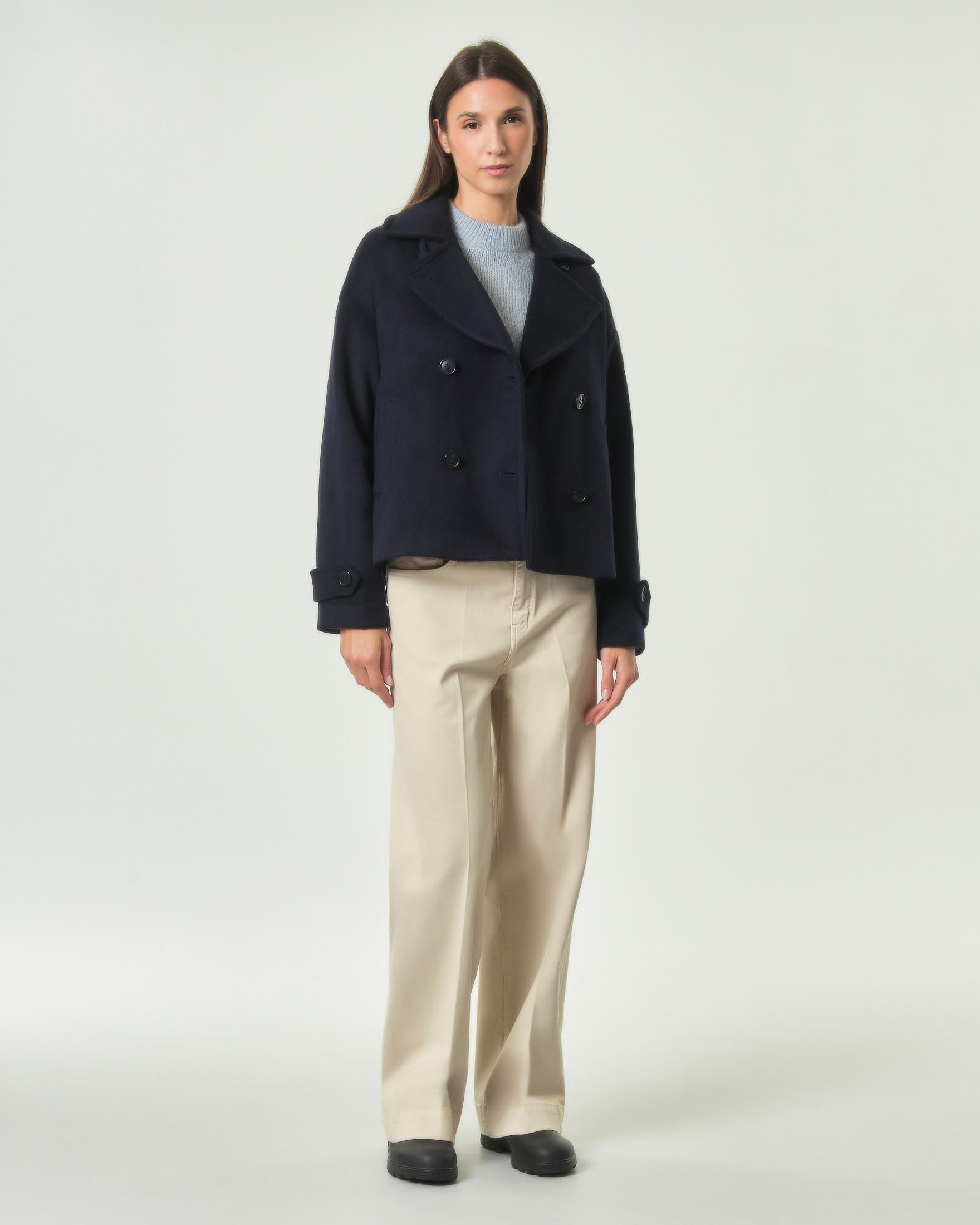 Giacca peacoat Hlo! blu in misto lana con cinturini da polso image
