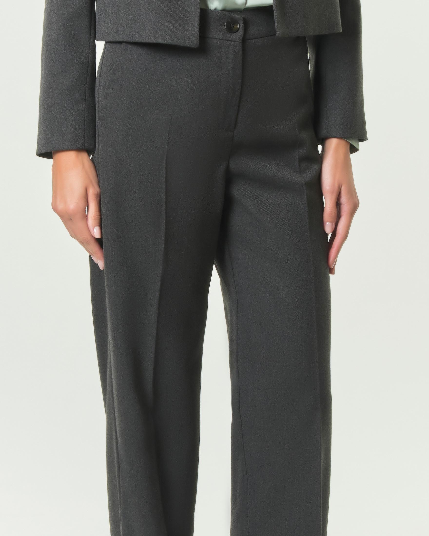 Pantaloni classici Emme Marella grigii in viscosa stretch a stampa check colorata image