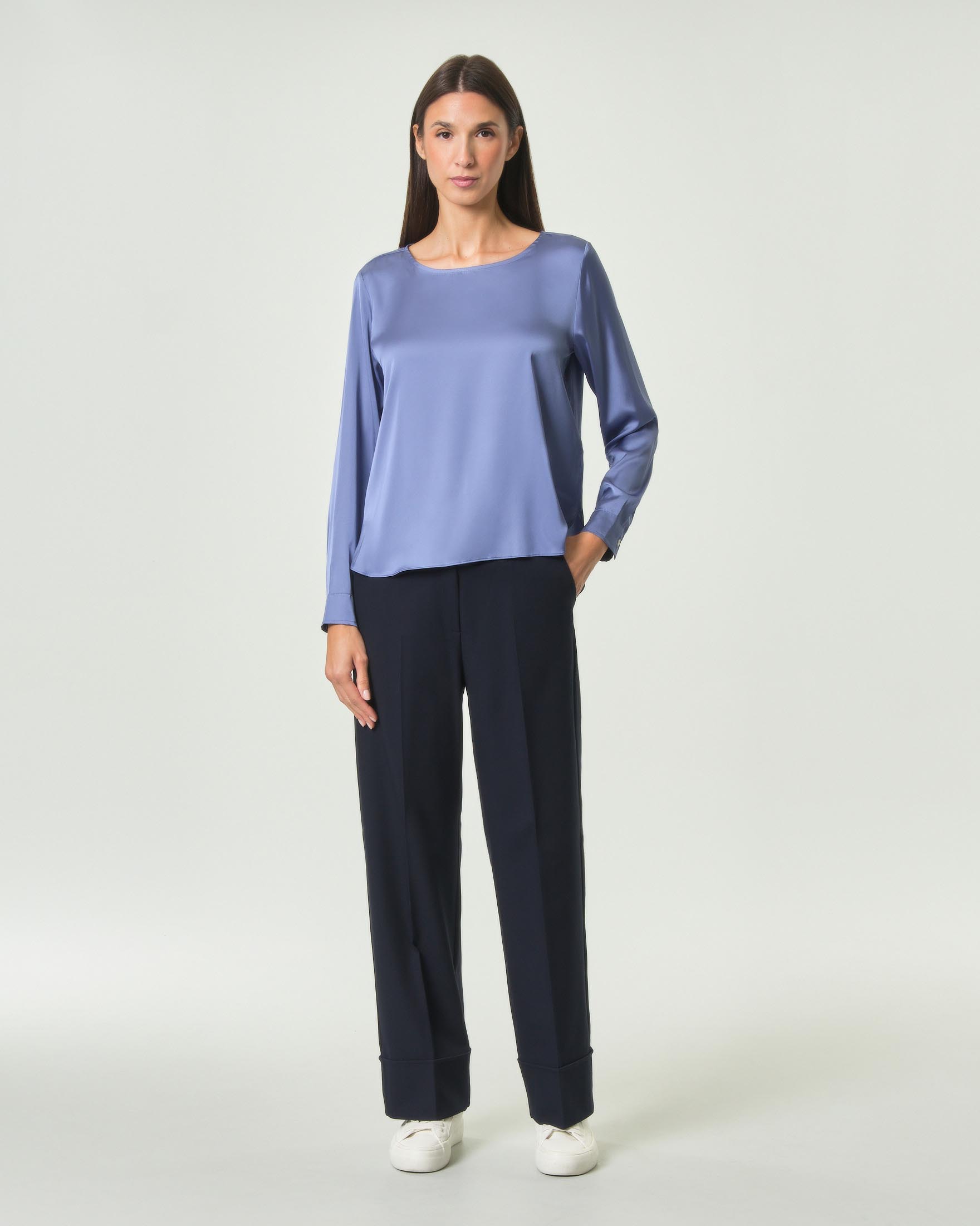Pantalone dritto Emme Marella blu in gabardina di misto viscosa stretch