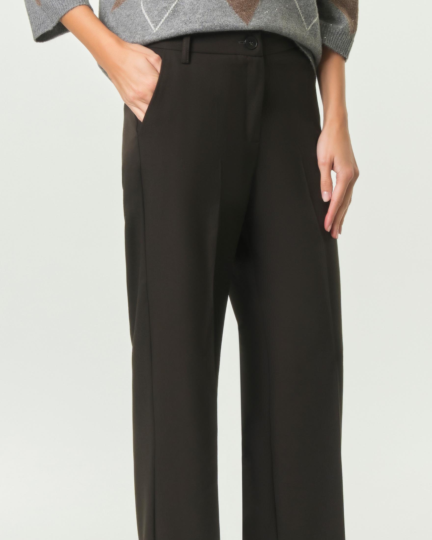 Pantalone dritto Emme Marella marrone in gabardina di misto viscosa stretch image