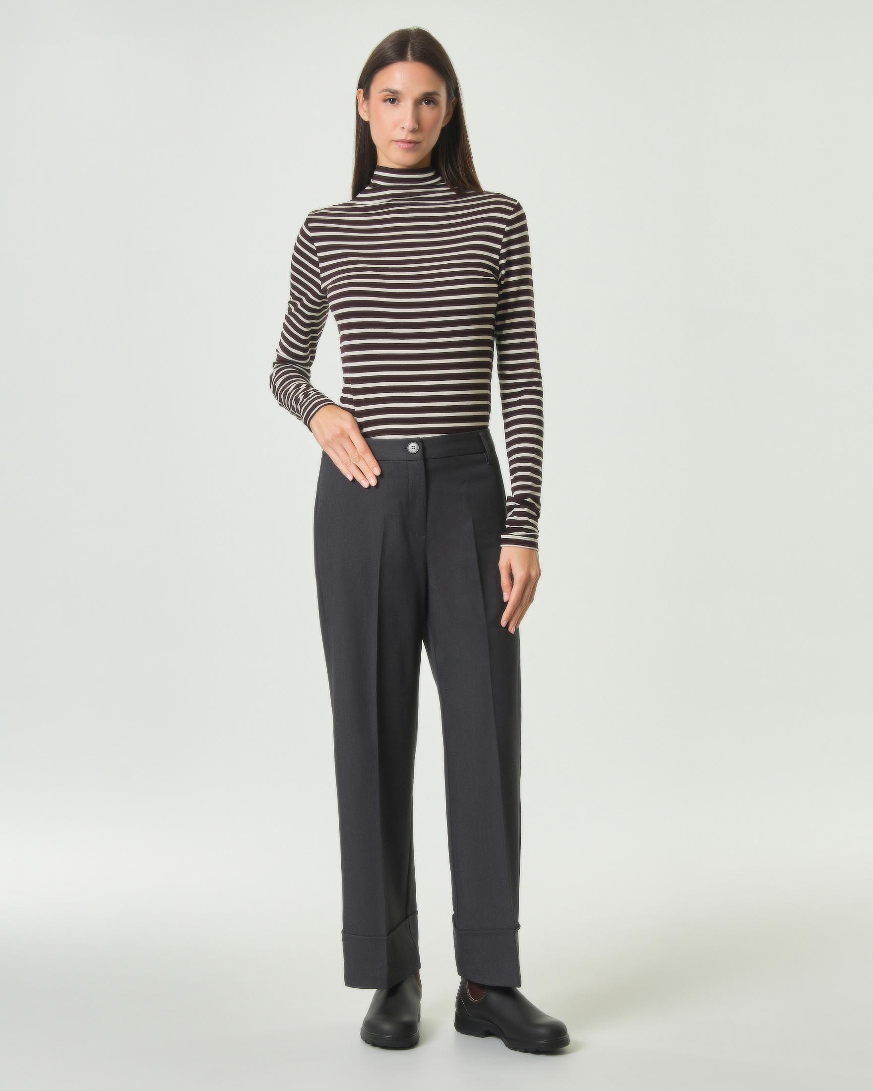 Pantalone dritto Emme Marella antracite in gabardina di misto viscosa stretch
