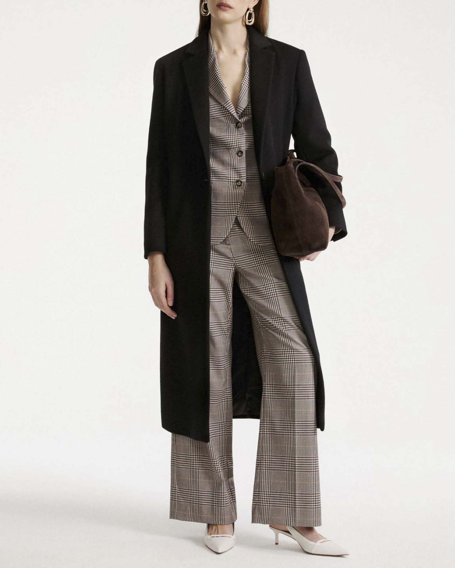 Blazer monopetto Marella marrone e bordeaux in misto viscosa Principe di Galles con tasche a filetto
