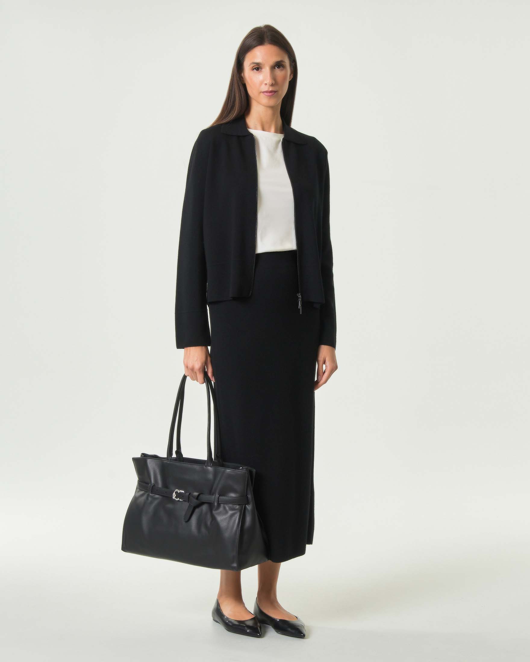 Gonna midi aderente MM Max Mara nera in pura lana a vita alta