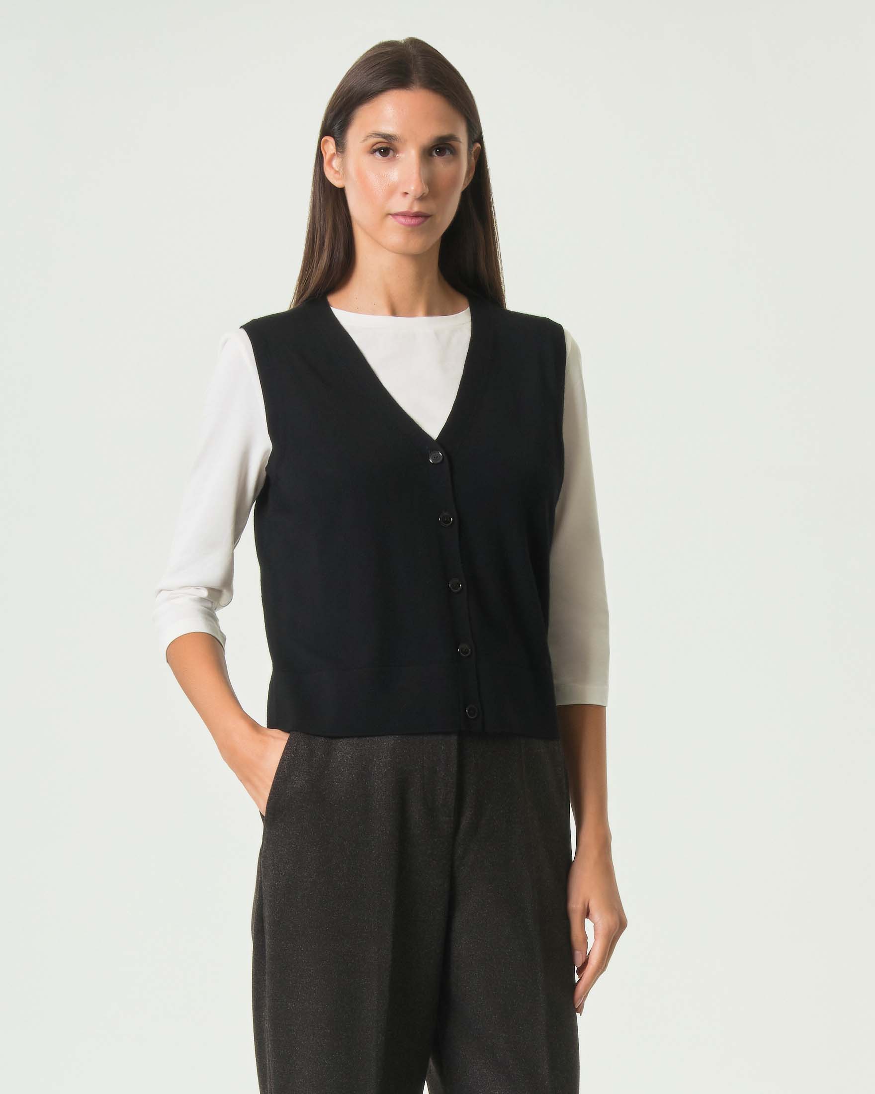 Gilet MM Max Mara nero in lana vergine con scollo a V