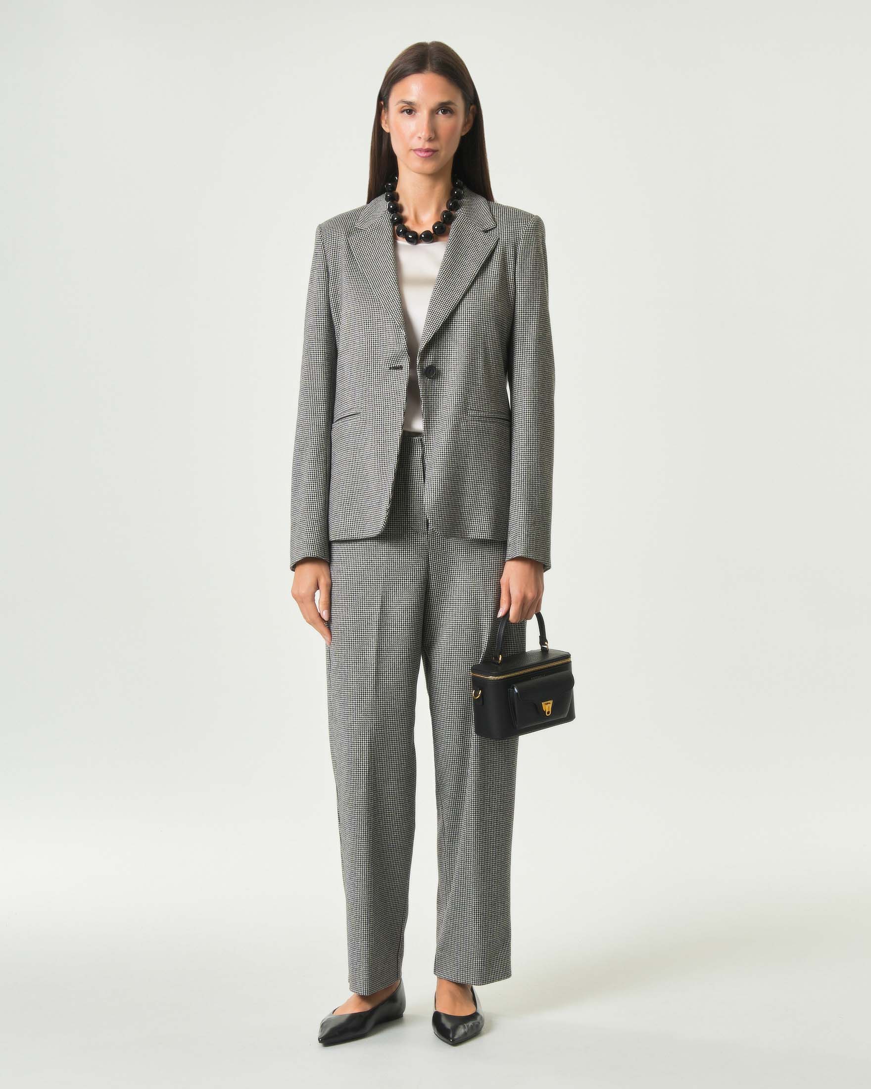 Pantalone a sigaretta MM Max Mara in misto viscosa con motivo pied de poule a vita alta