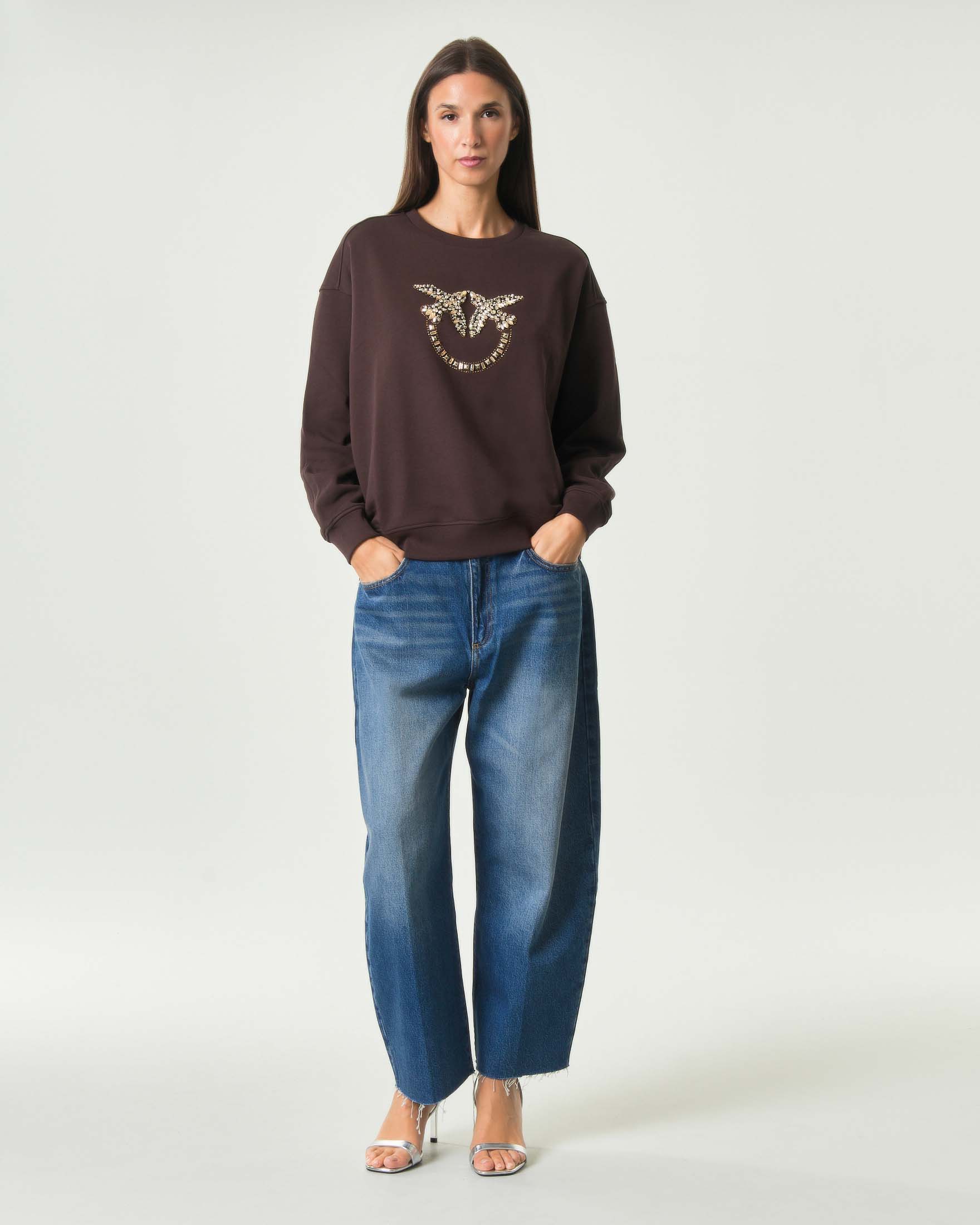 Jeans baloon Patrizia Pepe blu lavaggio stonewash a vita bassa con rivetto Fly