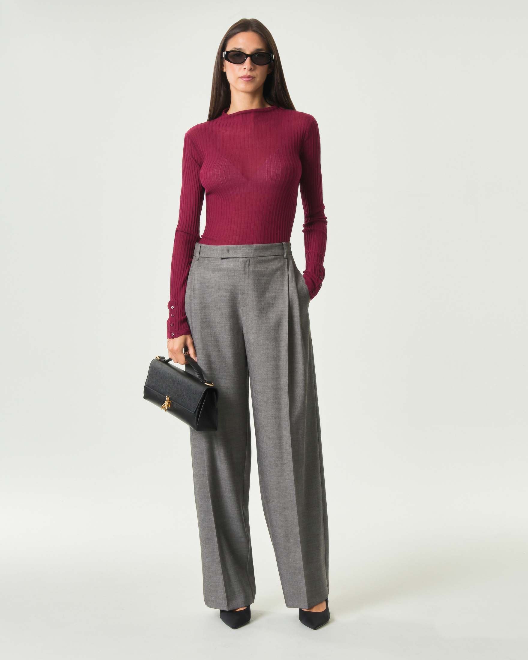 Pantalone dritto Patrizia Pepe grigio in flanella leggera con pince e passanti da cintura