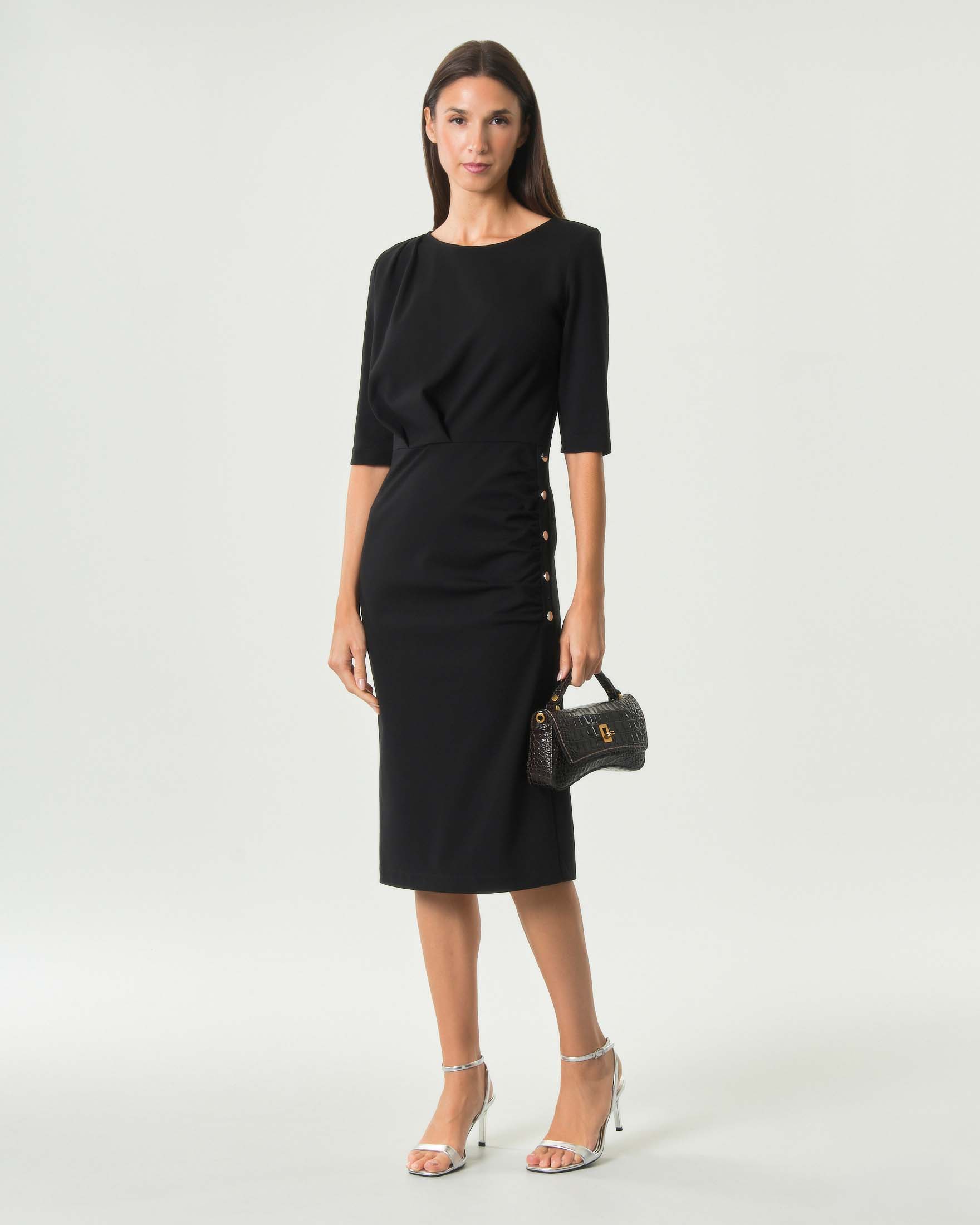 Abito midi Pinko nero in punto Milano stretch con gonna a tubino e mezze maniche