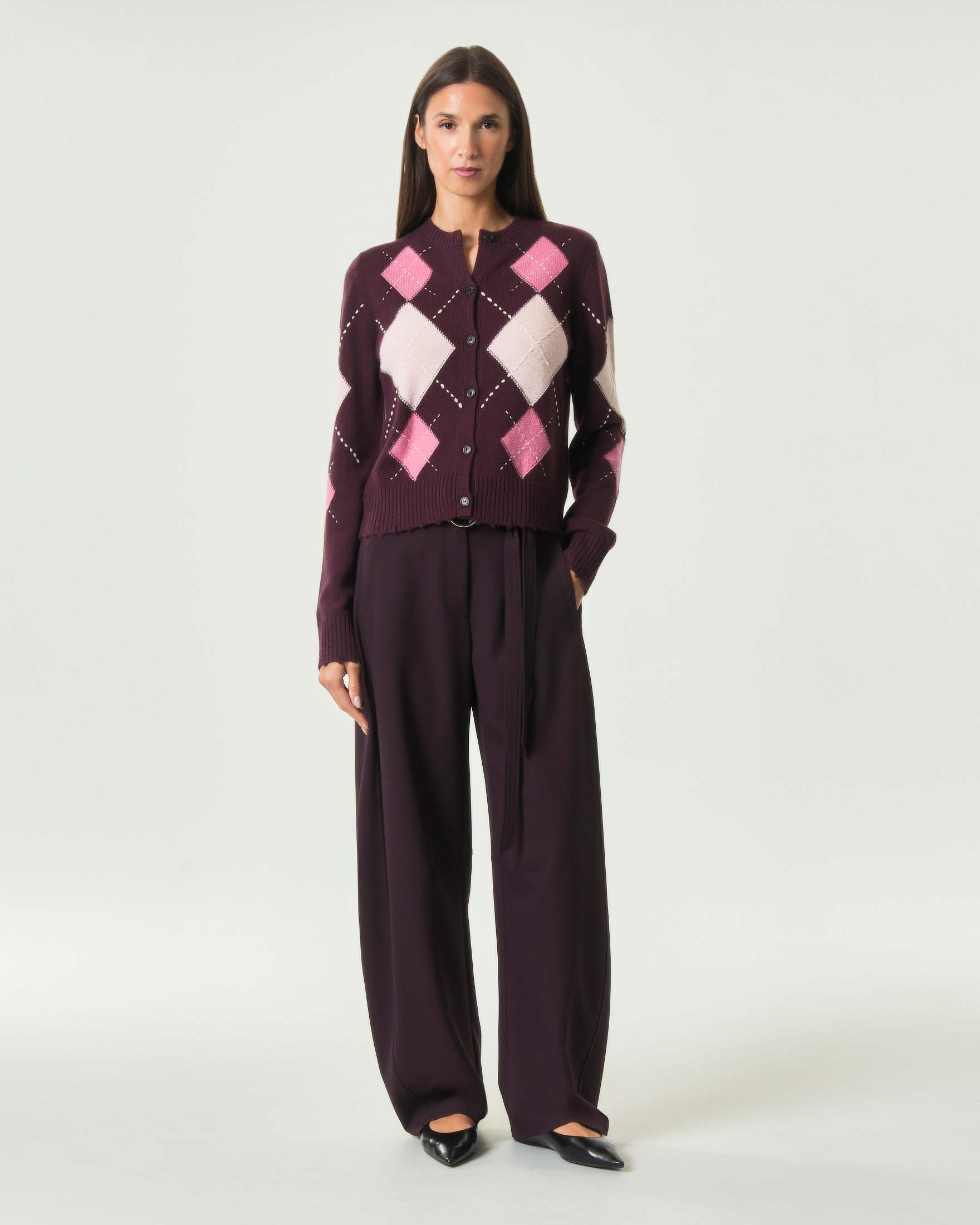 Pantalone barrel Pinko bordeaux in misto viscosa con cintura fibbia Love Birds