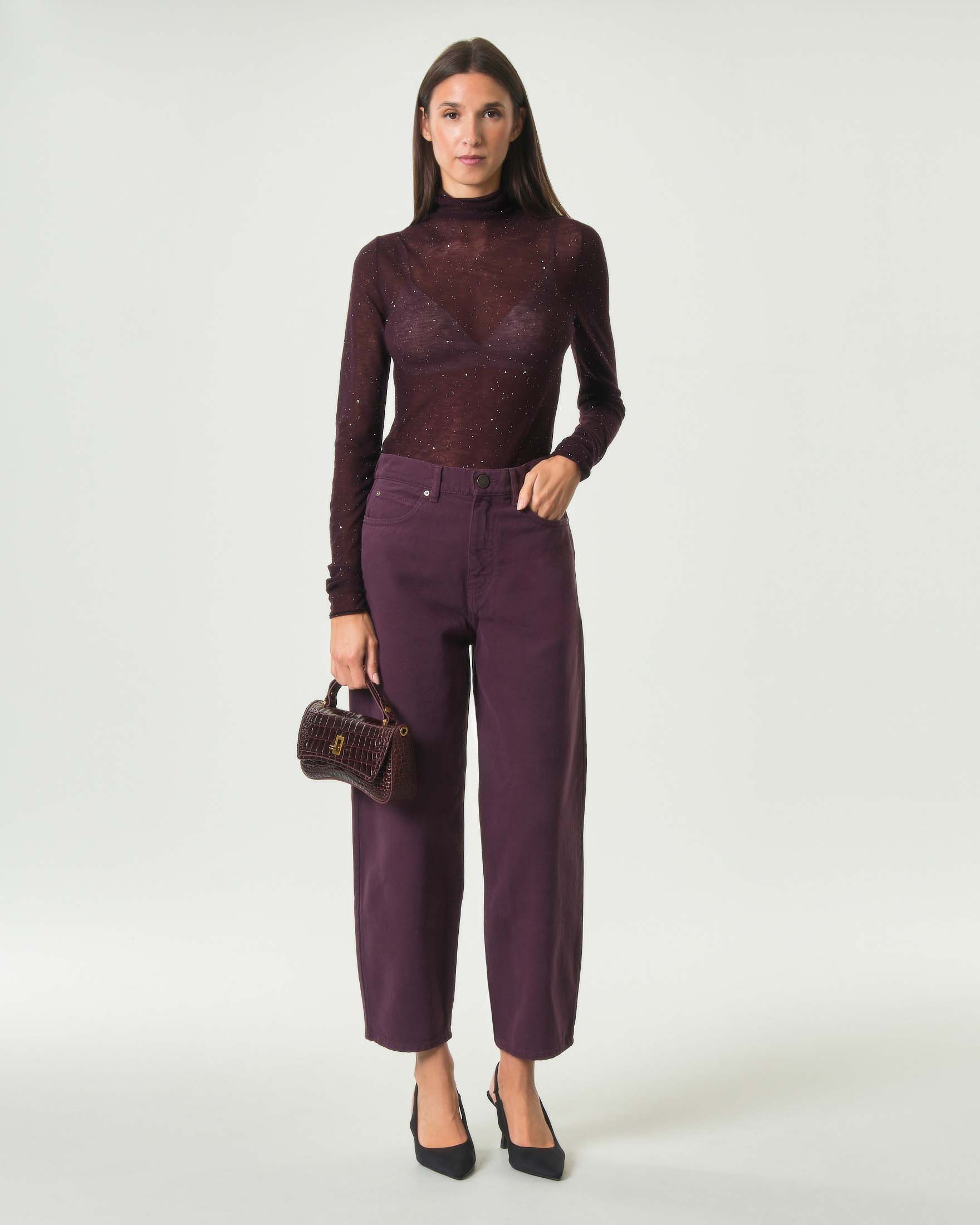 Jeans balloon Pinko bordeaux in denim con dettagli effetto pelle