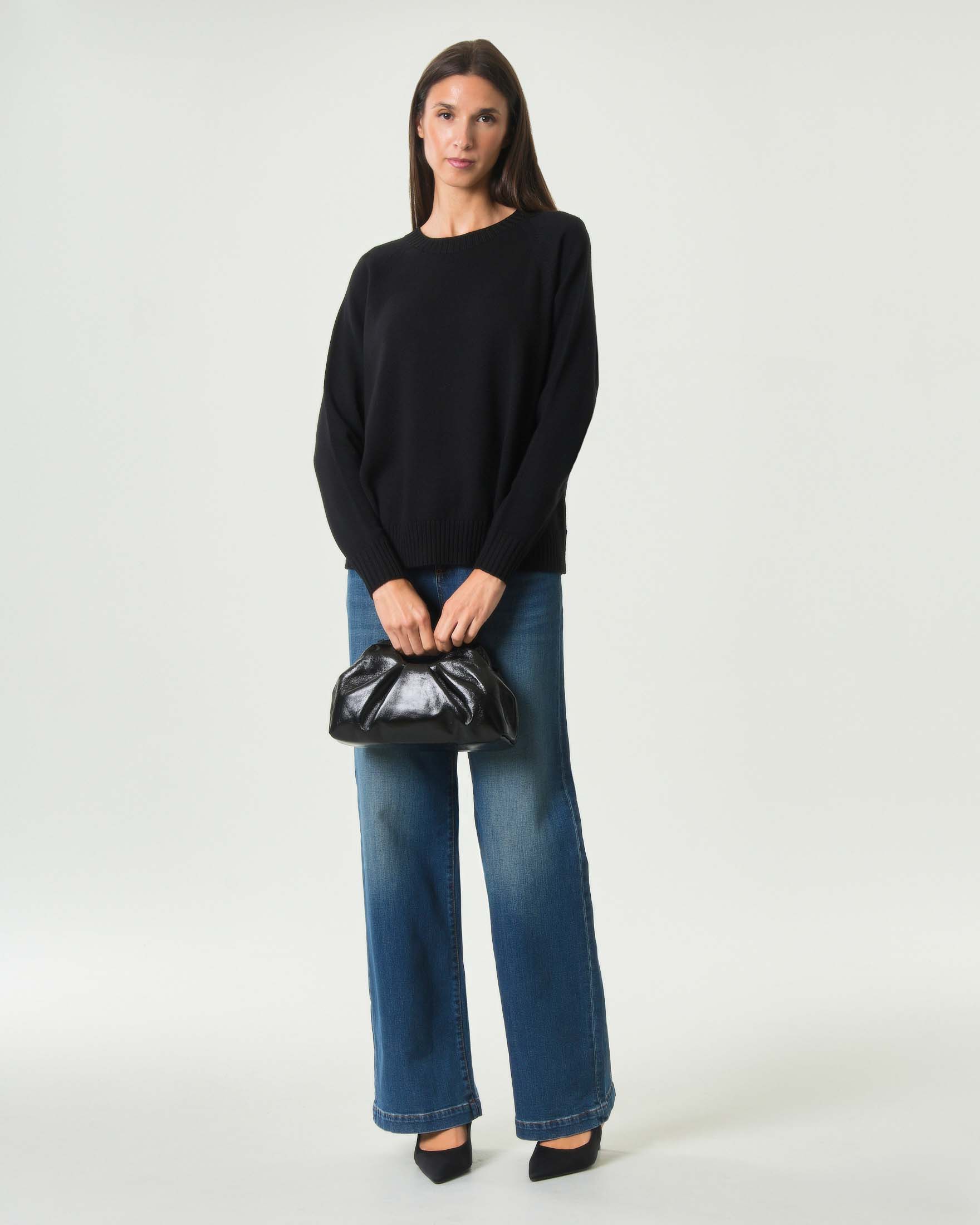 Jeans wide Marta Stone 74 Roy Roger's in denim blu mirato con patch logo sul retro