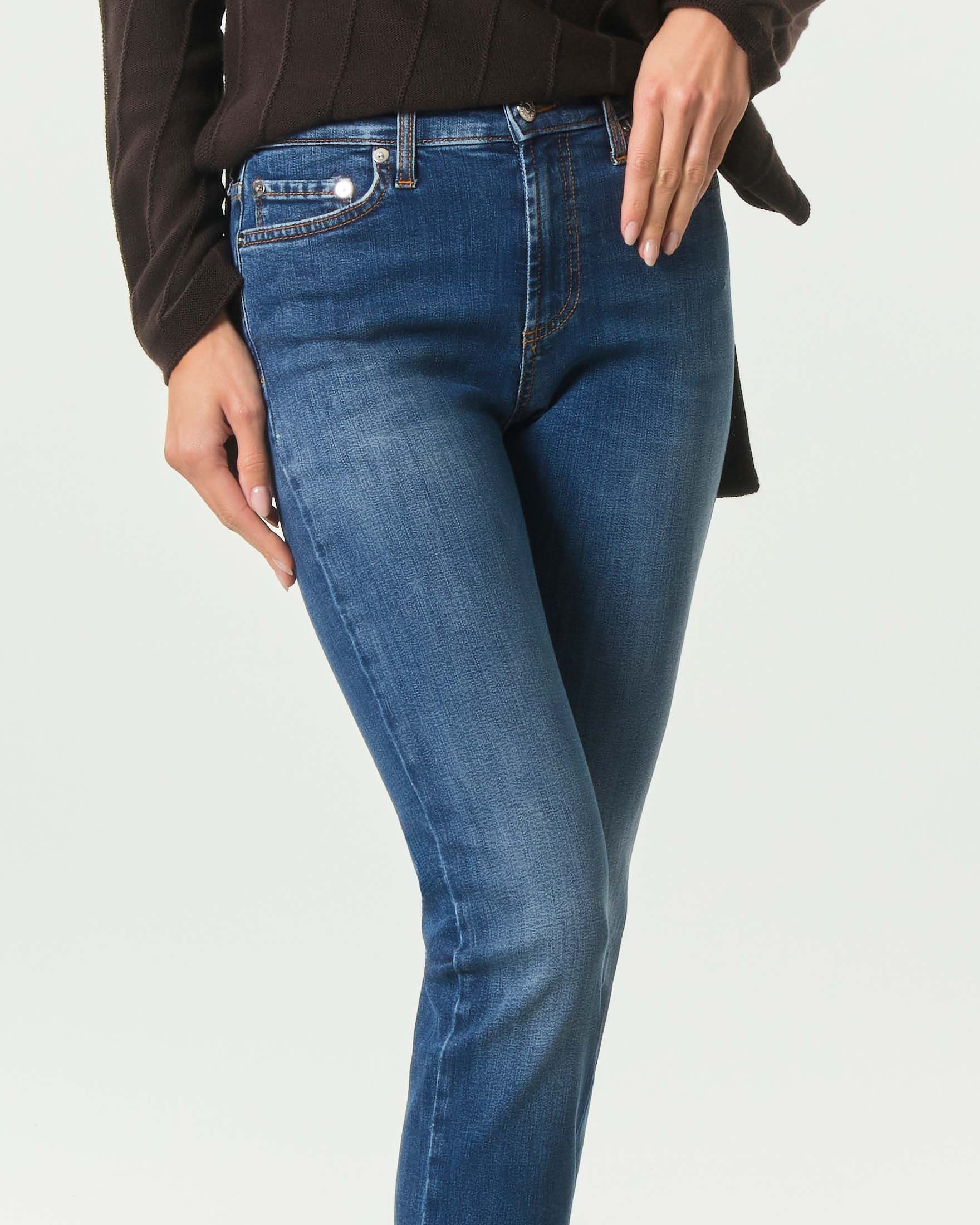 Jeans slim Flo High Khia Roy Roger's in denim stretch di cotone stonewash con baffature image