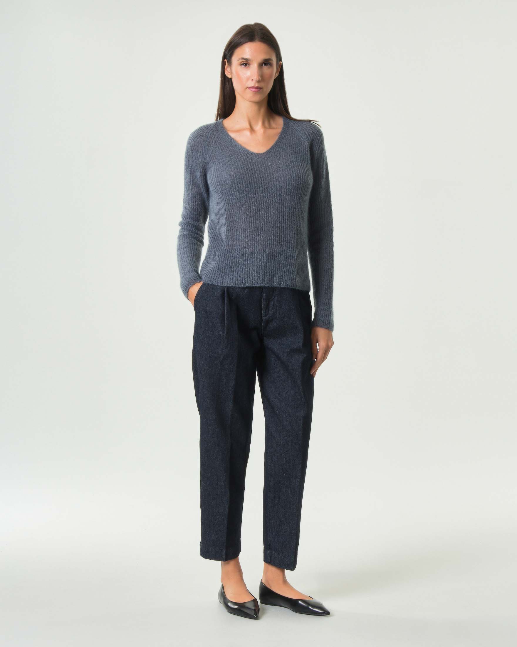 Pantaloni Chino Maemi Rinse Roy Roger's blu in puro cotone con pinces
