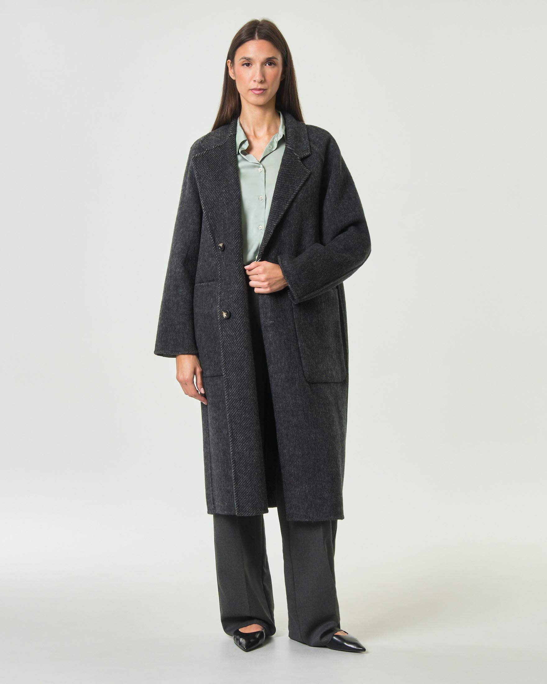 Cappotto lungo monopetto reversibile Wu'Side antracite in pura lana con spacco sul retro image