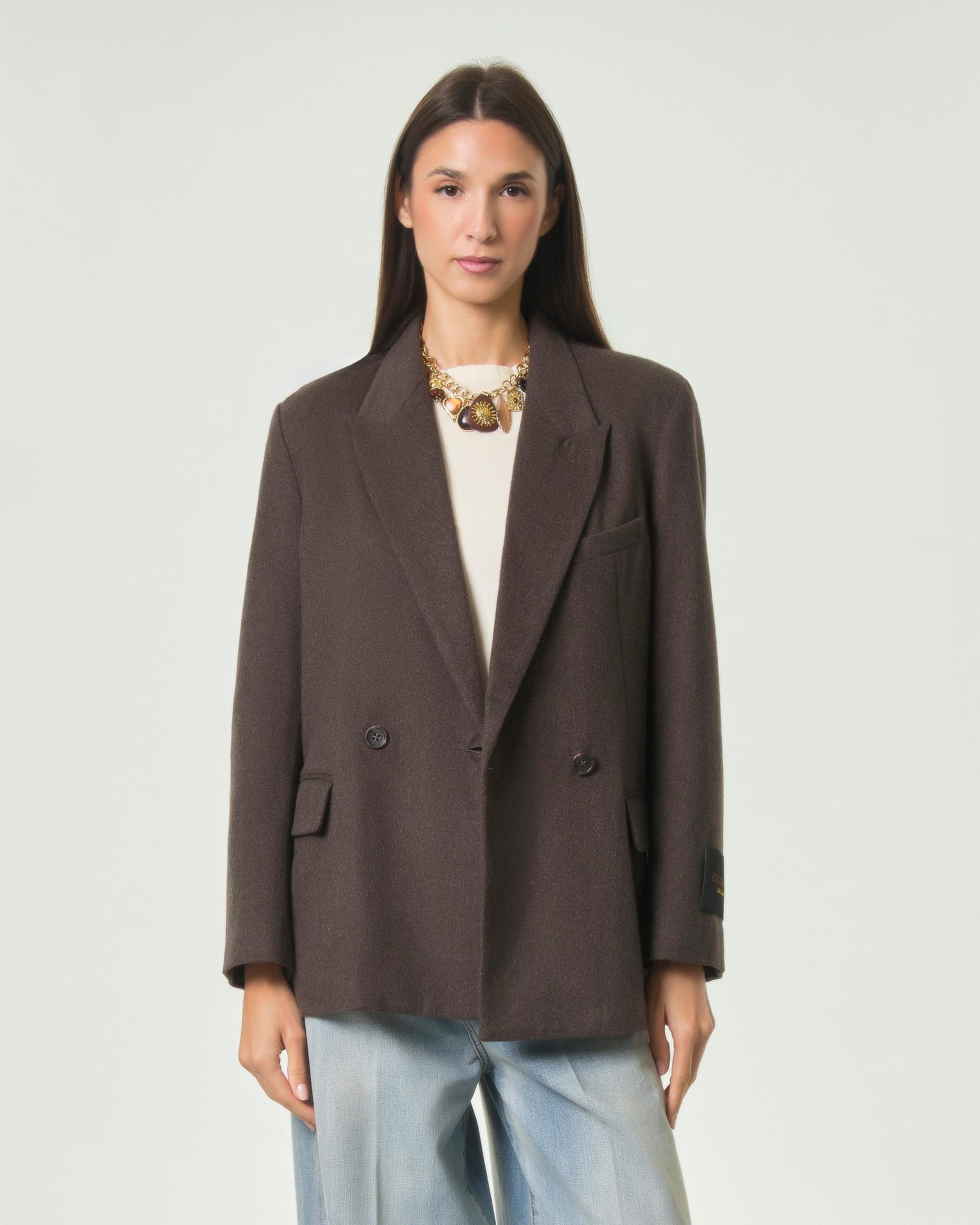 Blazer a un petto e mezzo Wu'Side marrone in flanella con taschino sul petto e revers a lancia