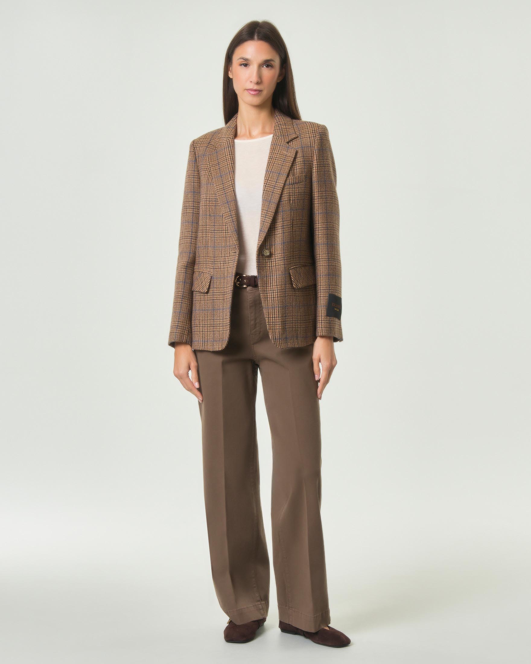 Blazer monopetto Wu'Side cammello in pura lana a fantasia Principe di Galles image