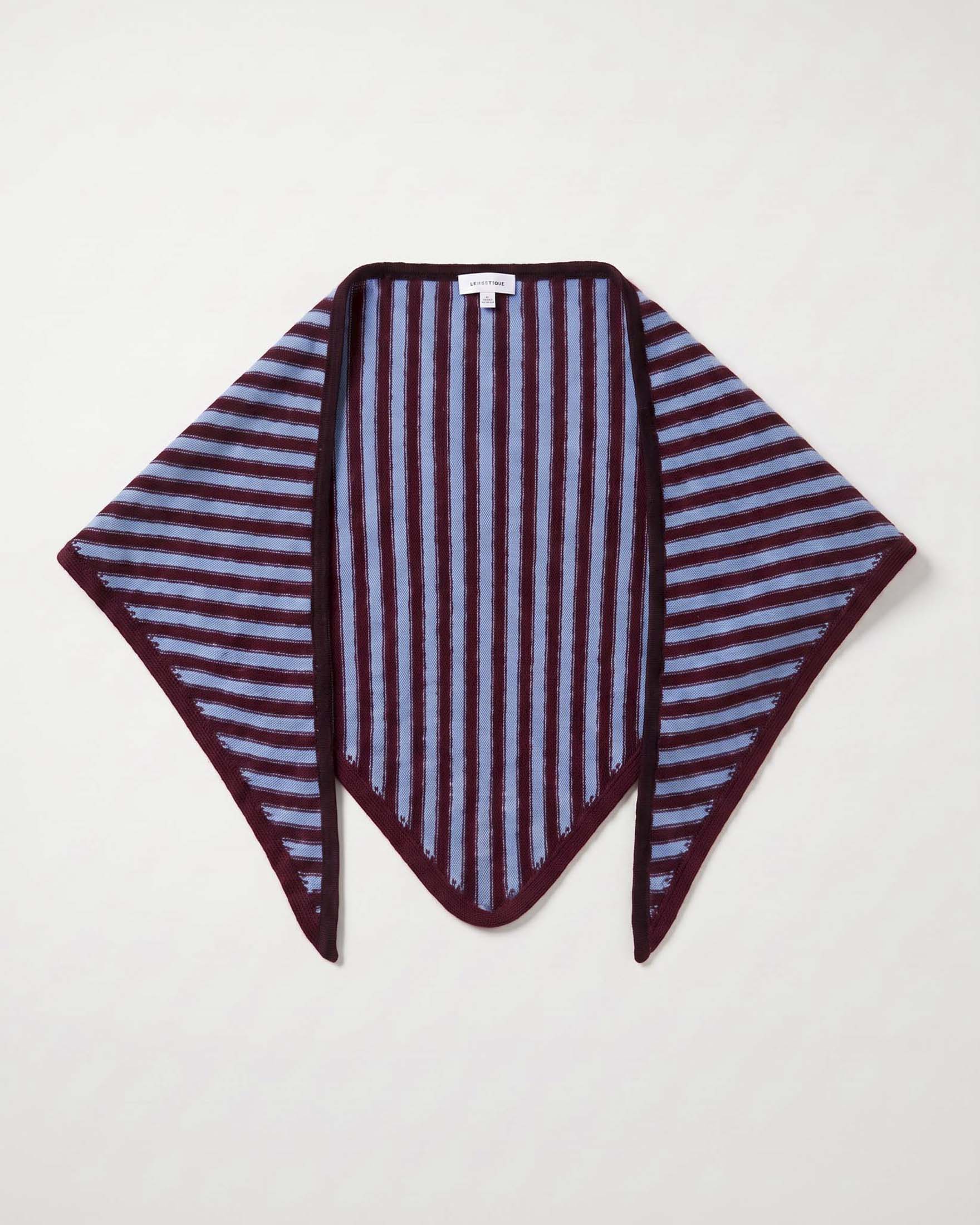 Mantellina triangolare Intuition Paris bordeaux a righe azzurre in misto cashmere lana e viscosa